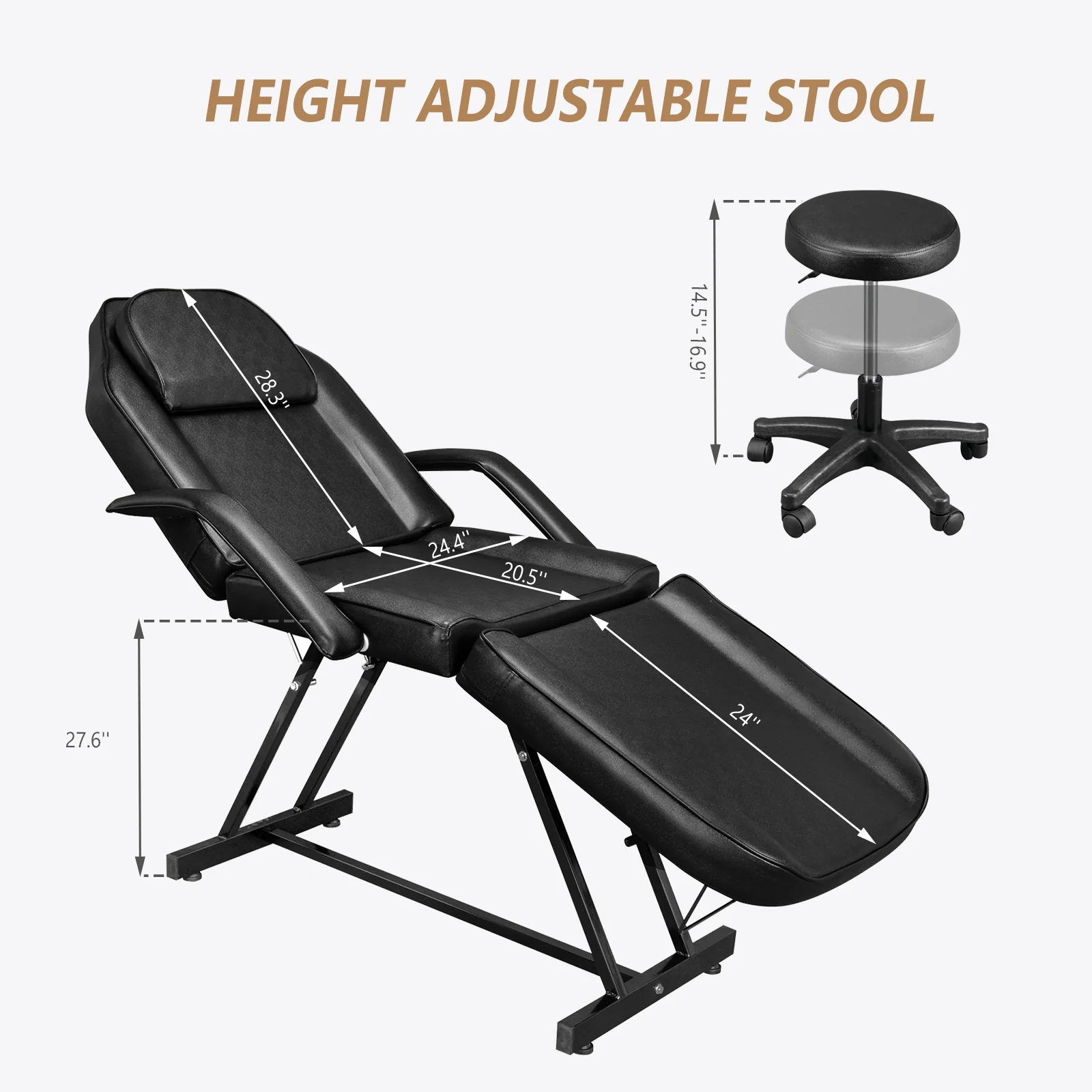 OmySalon SBWS 73in Adjustable Facial Massage Bed w/Hydraulic Rotating Stool - Image 32