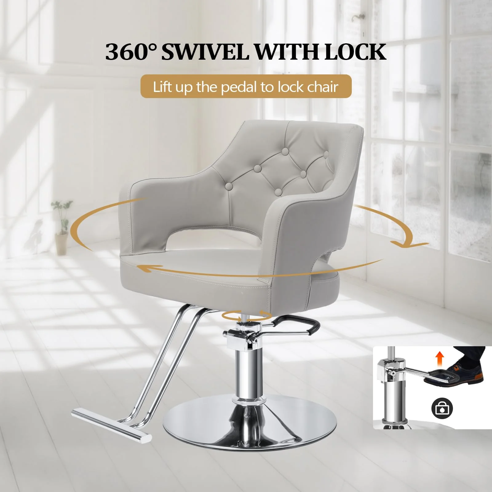 OmySalon SC2501 Sleek Heavy Duty Hydraulic 360-Degree Swivel Hair Stylist Salon Chair - Image 16