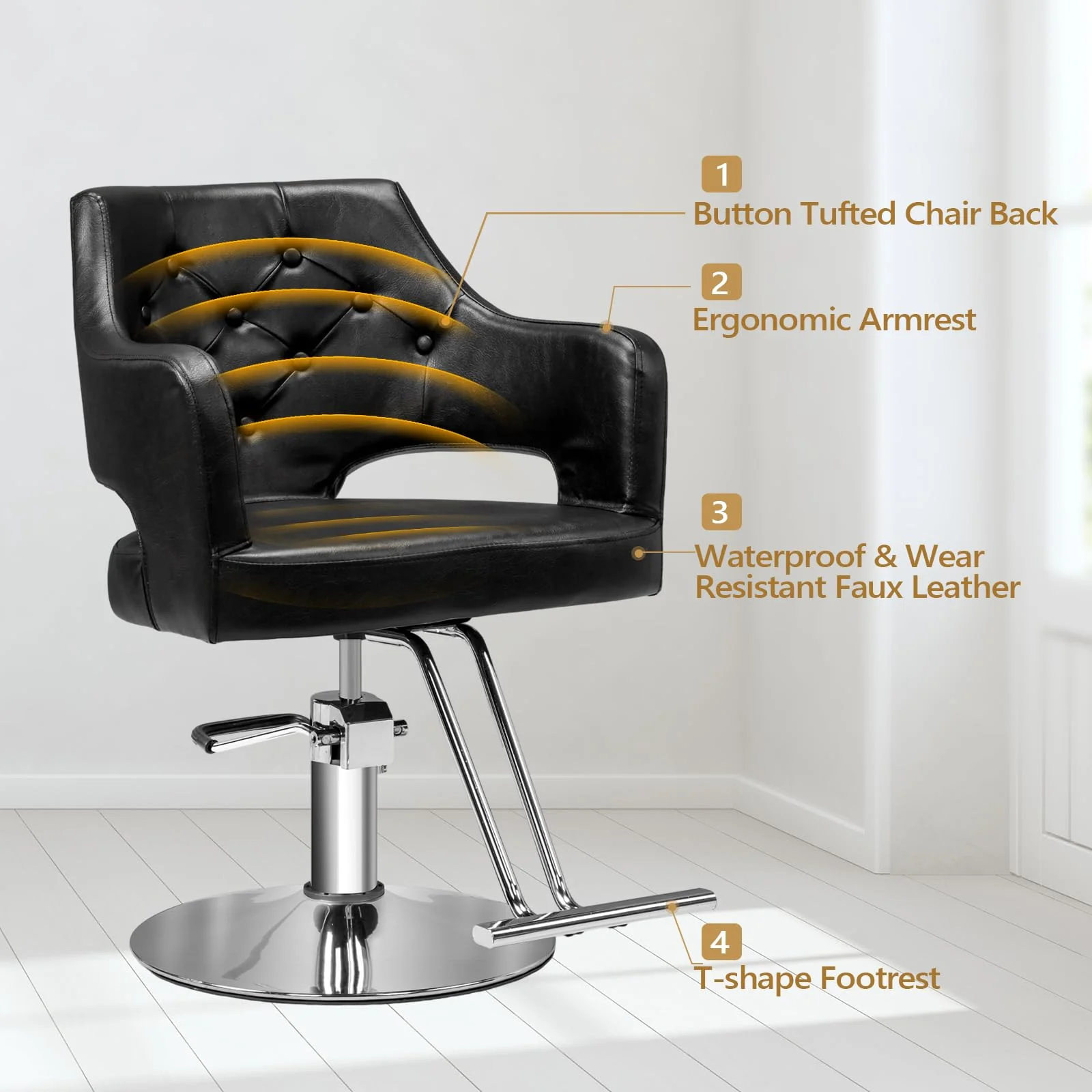 OmySalon SC2501 Sleek Heavy Duty Hydraulic 360-Degree Swivel Hair Stylist Salon Chair - Image 5