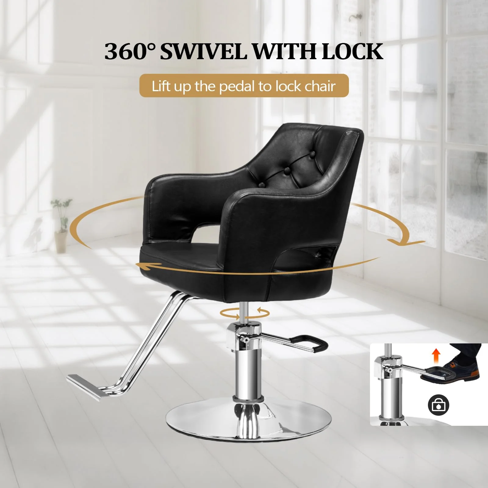 OmySalon SC2501 Sleek Heavy Duty Hydraulic 360-Degree Swivel Hair Stylist Salon Chair - Image 7