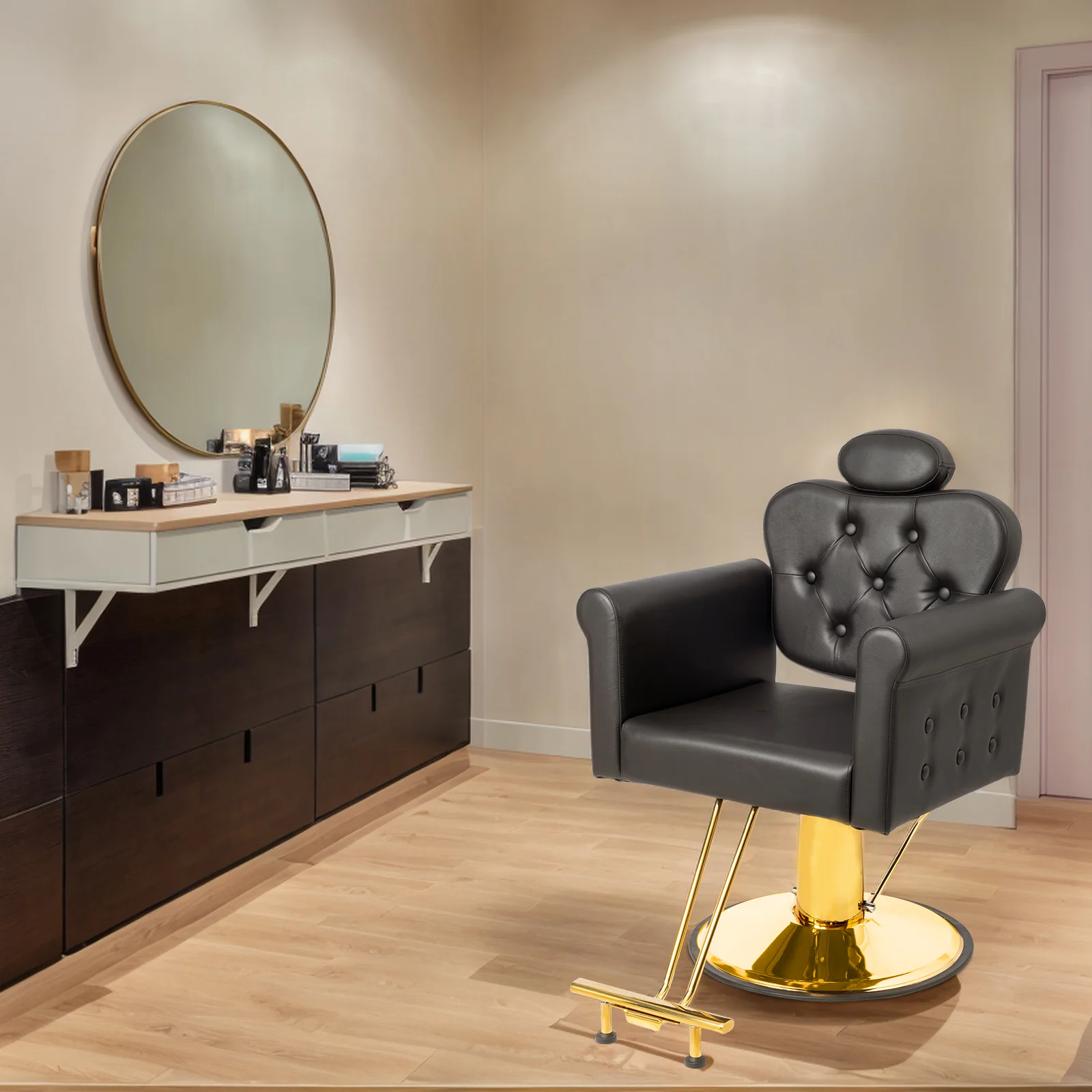 OmySalon SC2711 All Purpose Heavy Duty Hydraulic Reclining Hair Stylist Salon Chair w/Headrest and Button Tufting Curved Backrest - Image 14