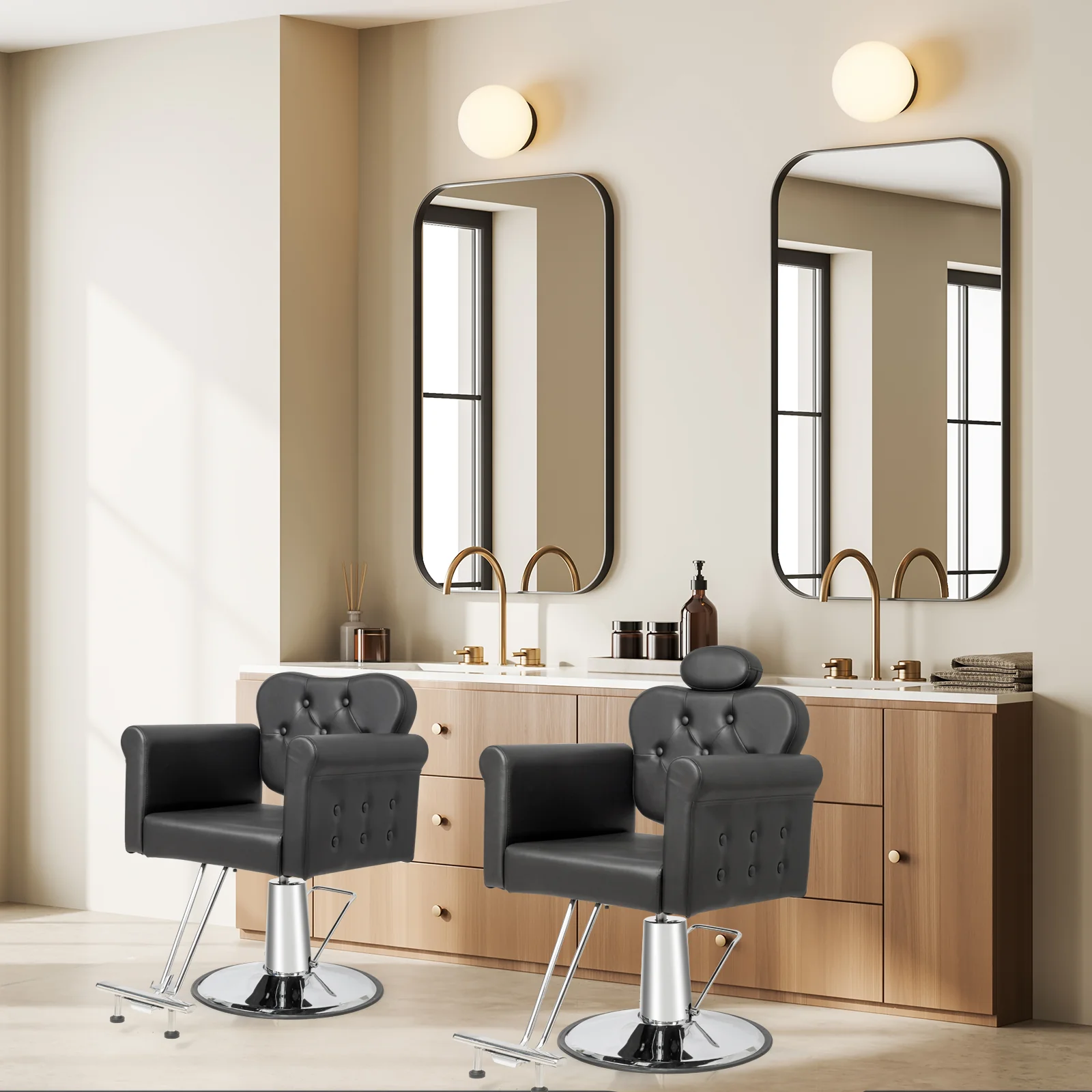 OmySalon SC2711 All Purpose Heavy Duty Hydraulic Reclining Hair Stylist Salon Chair w/Headrest and Button Tufting Curved Backrest - Image 17