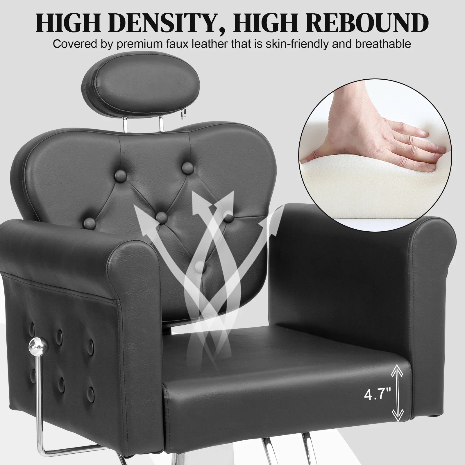 OmySalon SC2711 All Purpose Heavy Duty Hydraulic Reclining Hair Stylist Salon Chair w/Headrest and Button Tufting Curved Backrest - Image 18