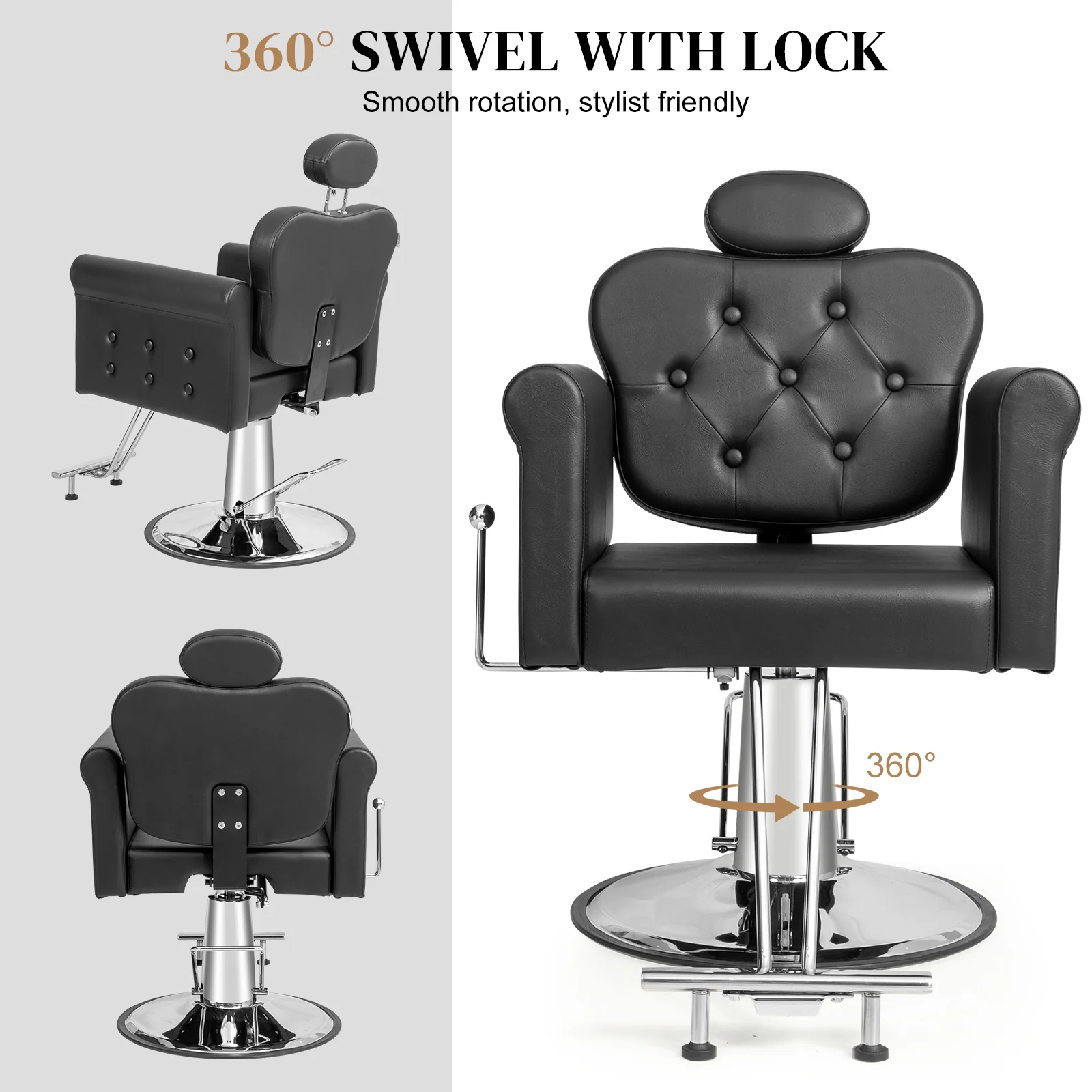 OmySalon SC2711 All Purpose Heavy Duty Hydraulic Reclining Hair Stylist Salon Chair w/Headrest and Button Tufting Curved Backrest - Image 20