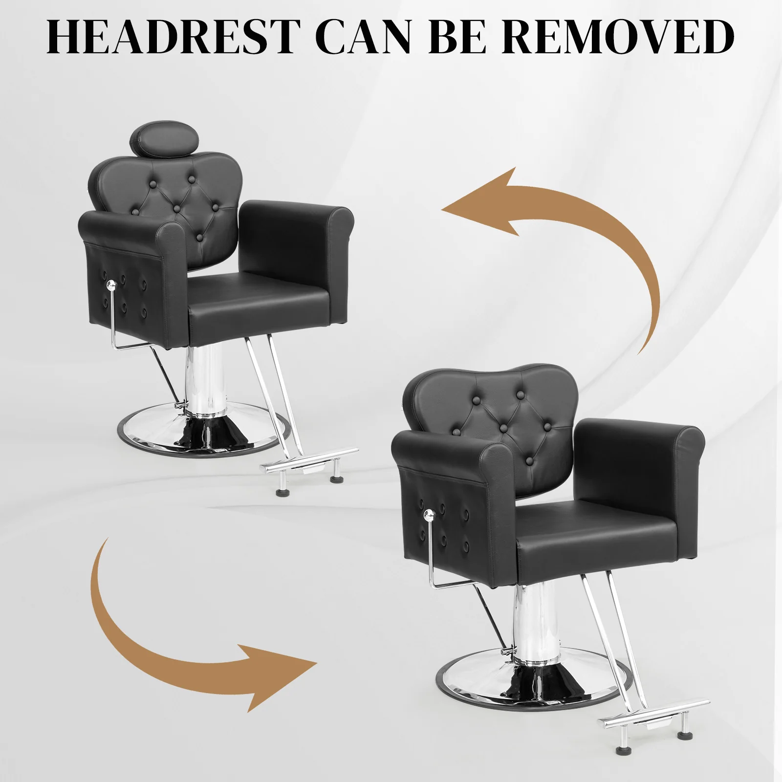 OmySalon SC2711 All Purpose Heavy Duty Hydraulic Reclining Hair Stylist Salon Chair w/Headrest and Button Tufting Curved Backrest - Image 23