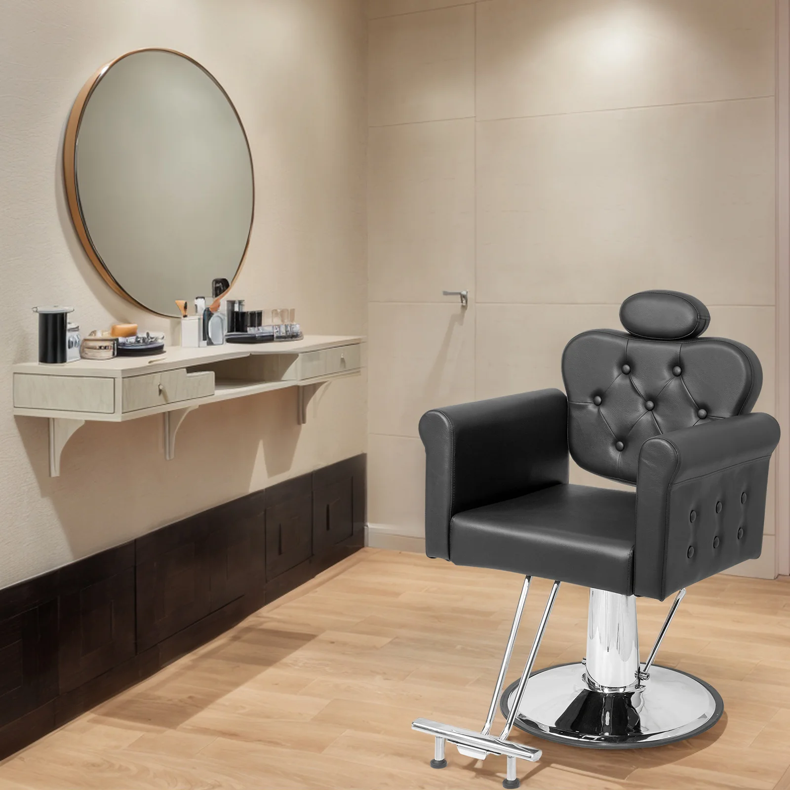 OmySalon SC2711 All Purpose Heavy Duty Hydraulic Reclining Hair Stylist Salon Chair w/Headrest and Button Tufting Curved Backrest - Image 28