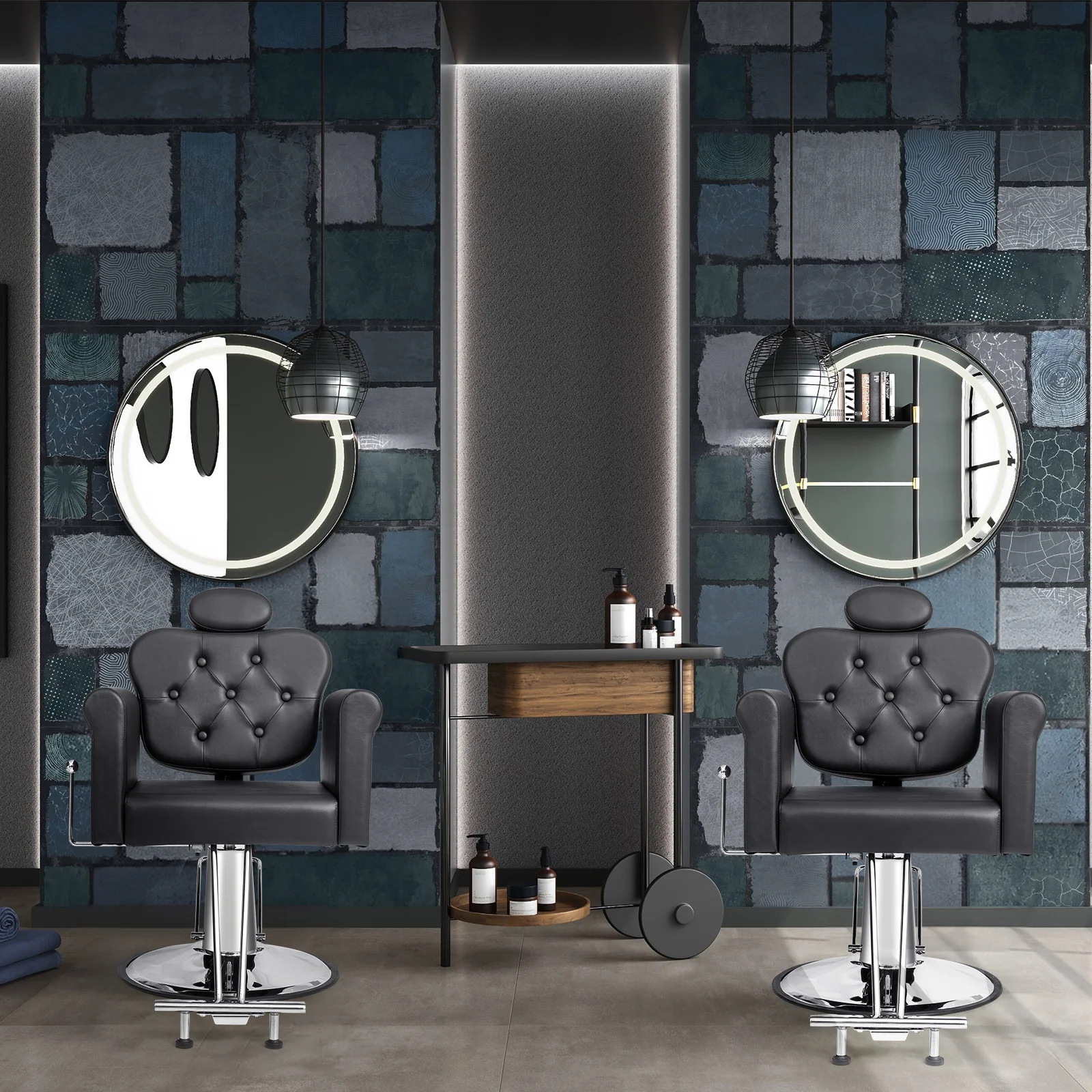 OmySalon SC2711 All Purpose Heavy Duty Hydraulic Reclining Hair Stylist Salon Chair w/Headrest and Button Tufting Curved Backrest - Image 29