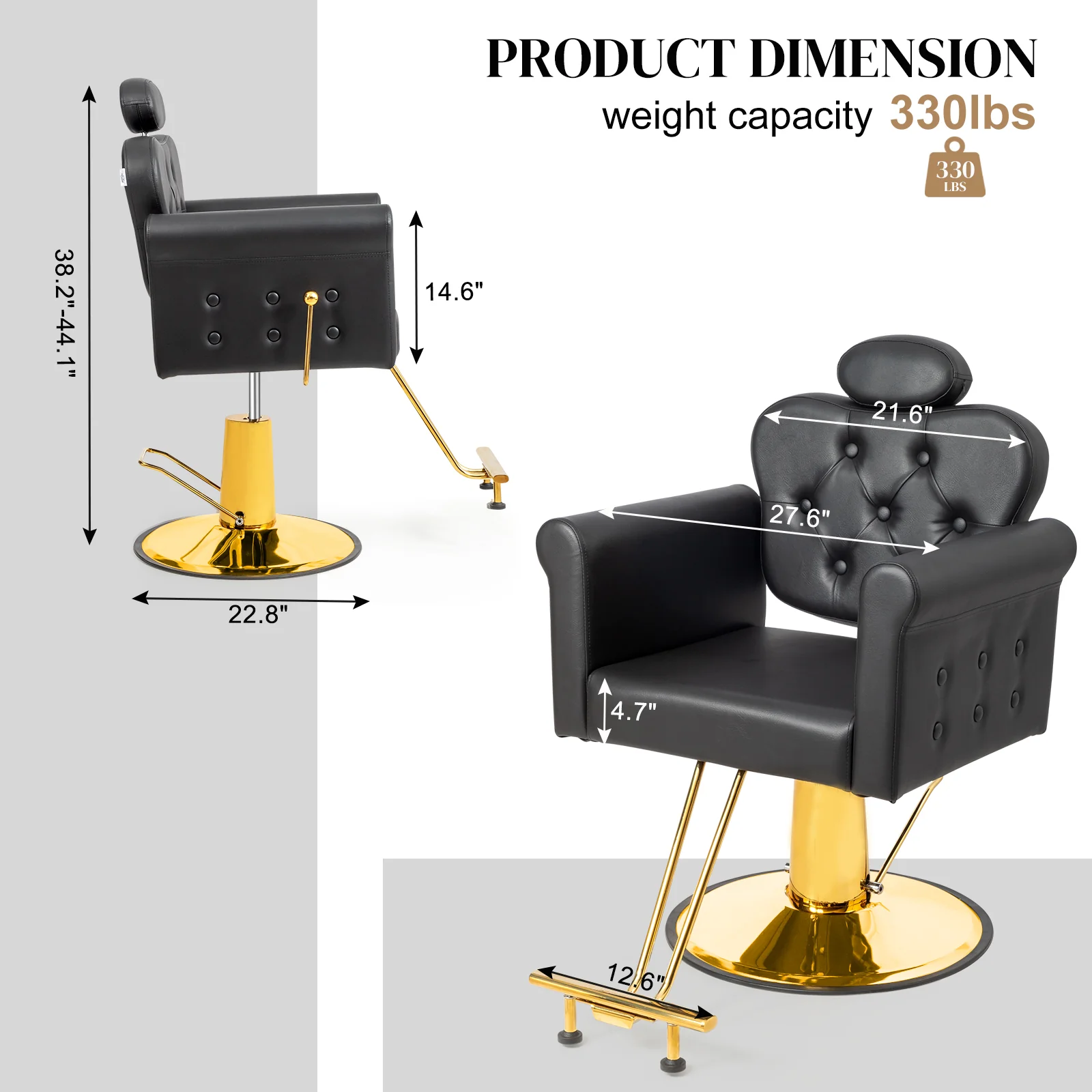 OmySalon SC2711 All Purpose Heavy Duty Hydraulic Reclining Hair Stylist Salon Chair w/Headrest and Button Tufting Curved Backrest - Image 3