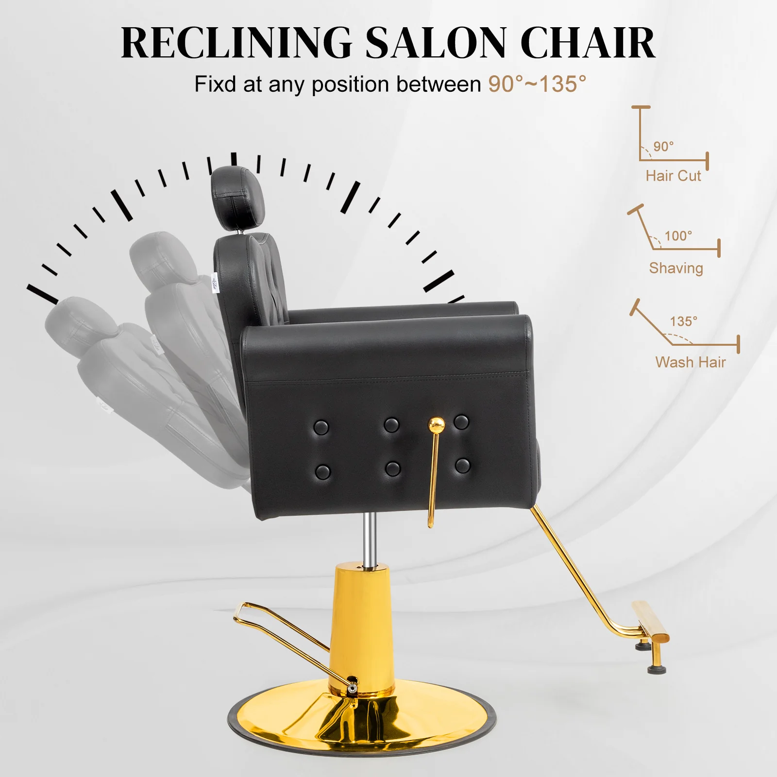 OmySalon SC2711 All Purpose Heavy Duty Hydraulic Reclining Hair Stylist Salon Chair w/Headrest and Button Tufting Curved Backrest - Image 4