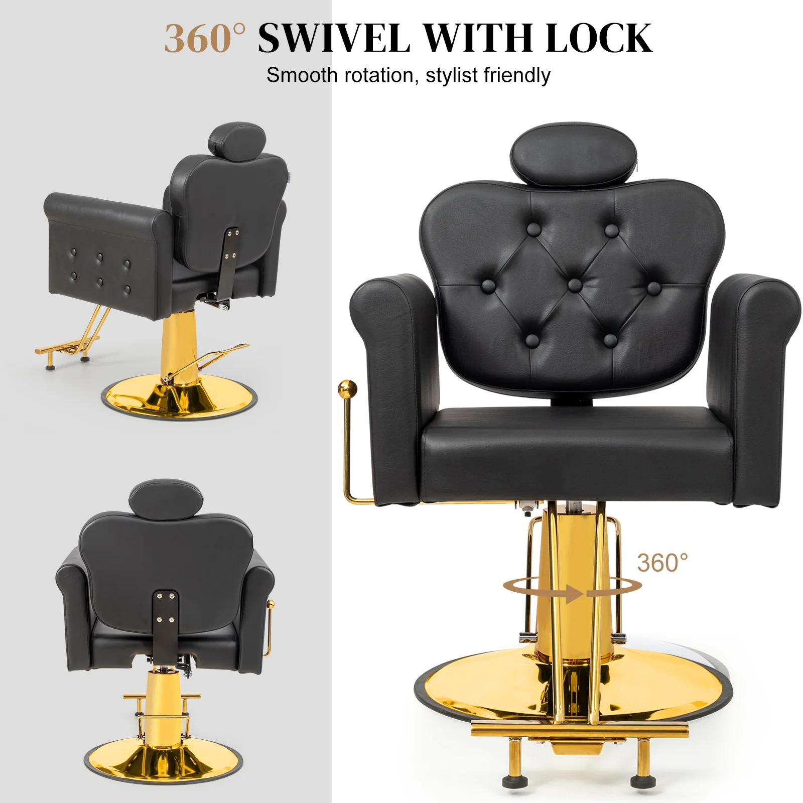 OmySalon SC2711 All Purpose Heavy Duty Hydraulic Reclining Hair Stylist Salon Chair w/Headrest and Button Tufting Curved Backrest - Image 5