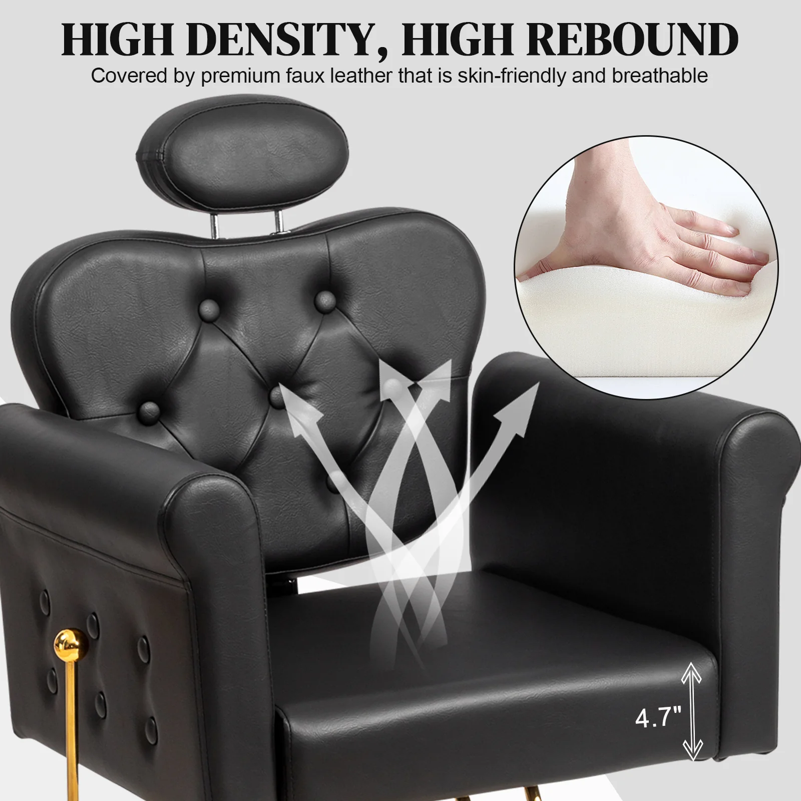 OmySalon SC2711 All Purpose Heavy Duty Hydraulic Reclining Hair Stylist Salon Chair w/Headrest and Button Tufting Curved Backrest - Image 6