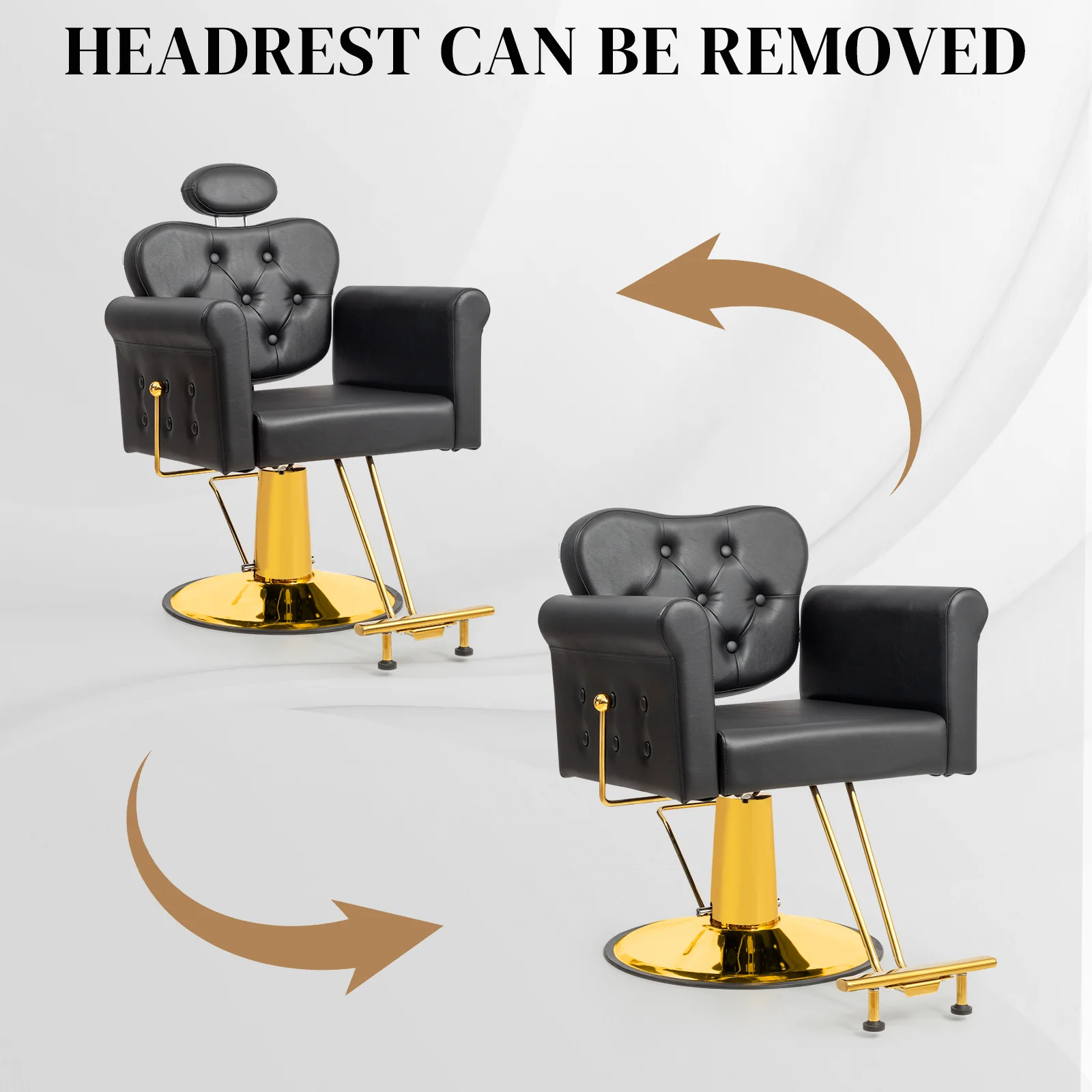 OmySalon SC2711 All Purpose Heavy Duty Hydraulic Reclining Hair Stylist Salon Chair w/Headrest and Button Tufting Curved Backrest - Image 9