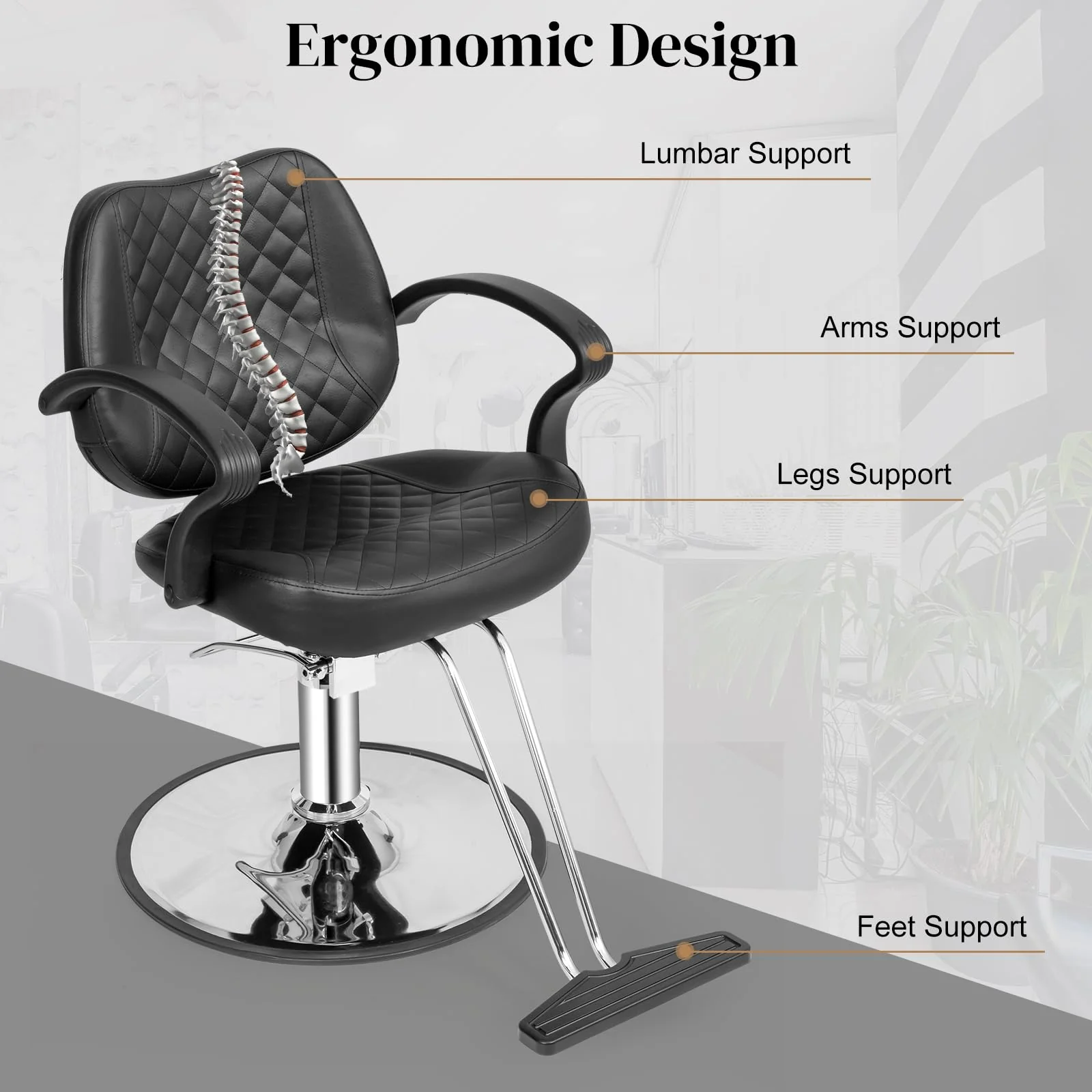 OmySalon SC2901 Ergonomic 360-Degree Swivel Hydraulic Hair Stylist Salon Chair with Curved Armrests - Image 3