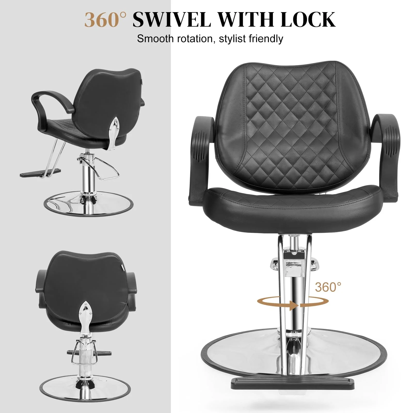 OmySalon SC2901 Ergonomic 360-Degree Swivel Hydraulic Hair Stylist Salon Chair with Curved Armrests - Image 5