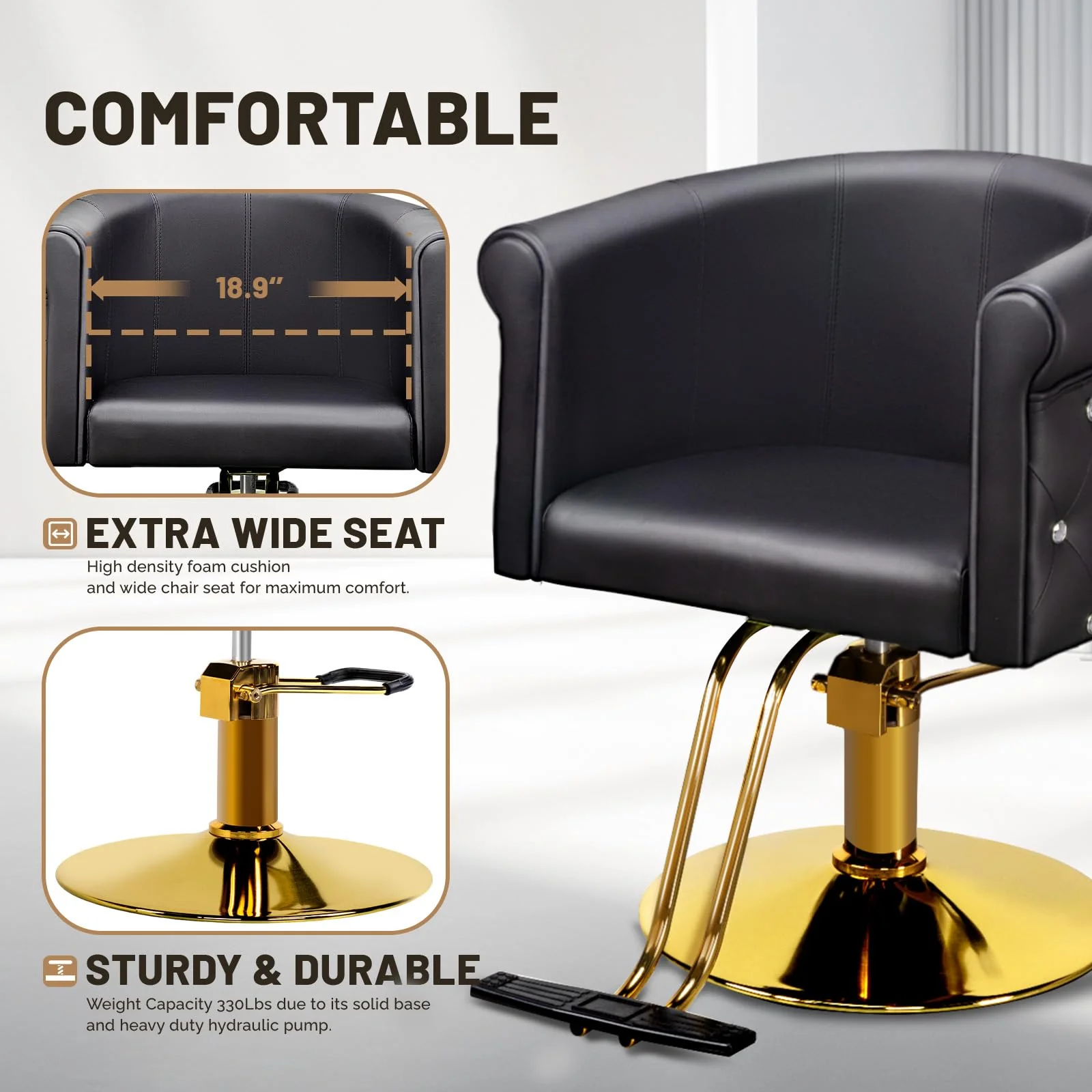 OmySalon SC3101 Modern Heavy Duty Hydraulic Swivel Hair Stylist Salon Chair w/Curved Backrest and Acrylic Button Accents - Image 12