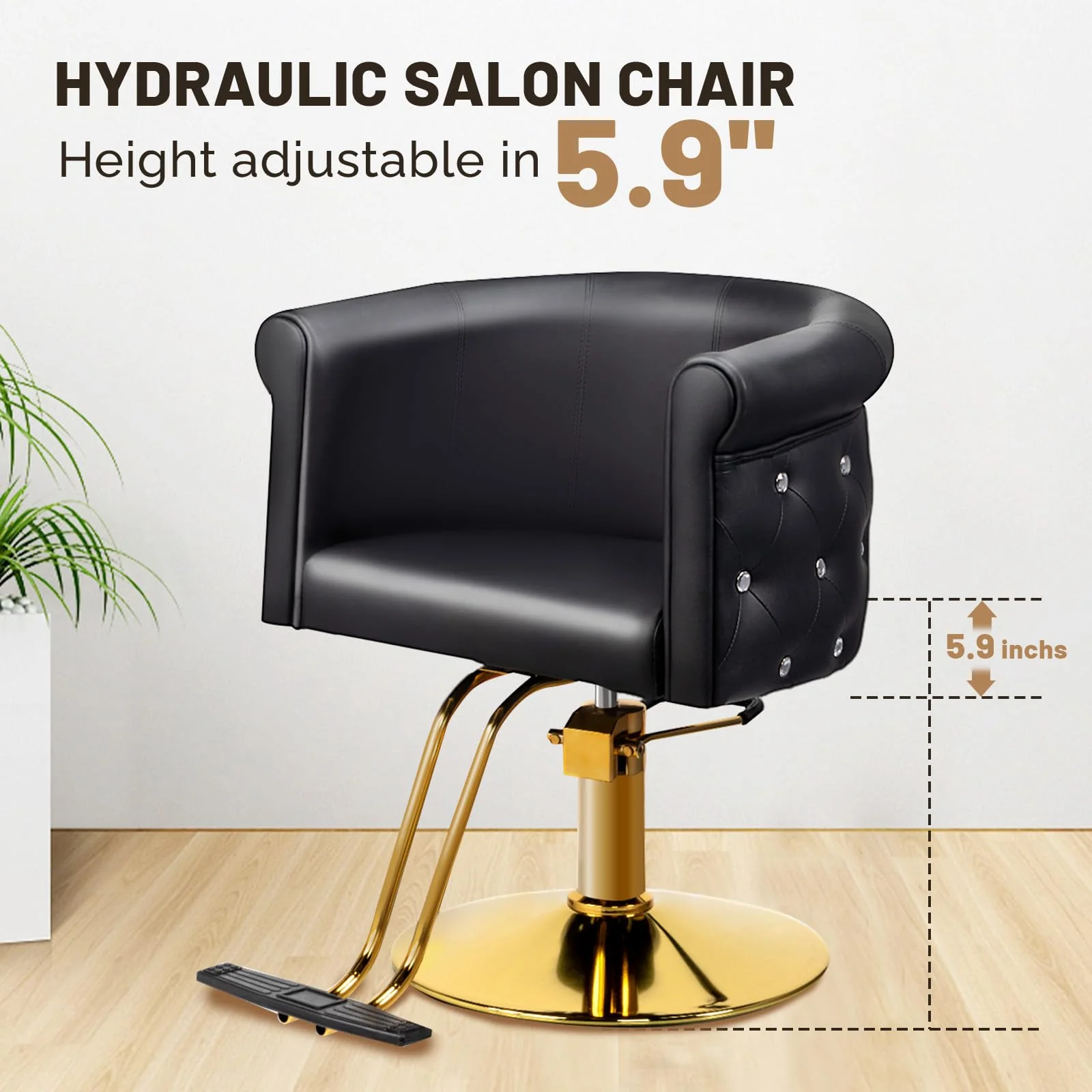 OmySalon SC3101 Modern Heavy Duty Hydraulic Swivel Hair Stylist Salon Chair w/Curved Backrest and Acrylic Button Accents - Image 13