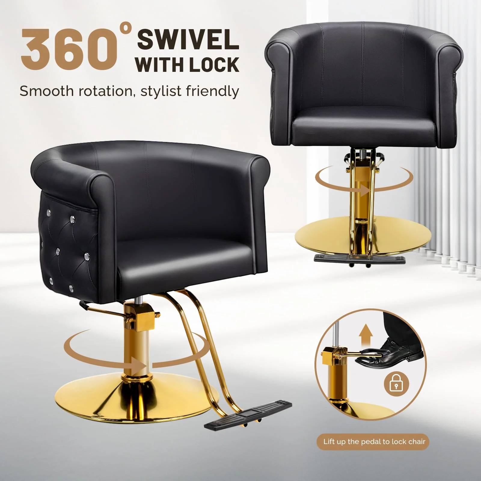 OmySalon SC3101 Modern Heavy Duty Hydraulic Swivel Hair Stylist Salon Chair w/Curved Backrest and Acrylic Button Accents - Image 14