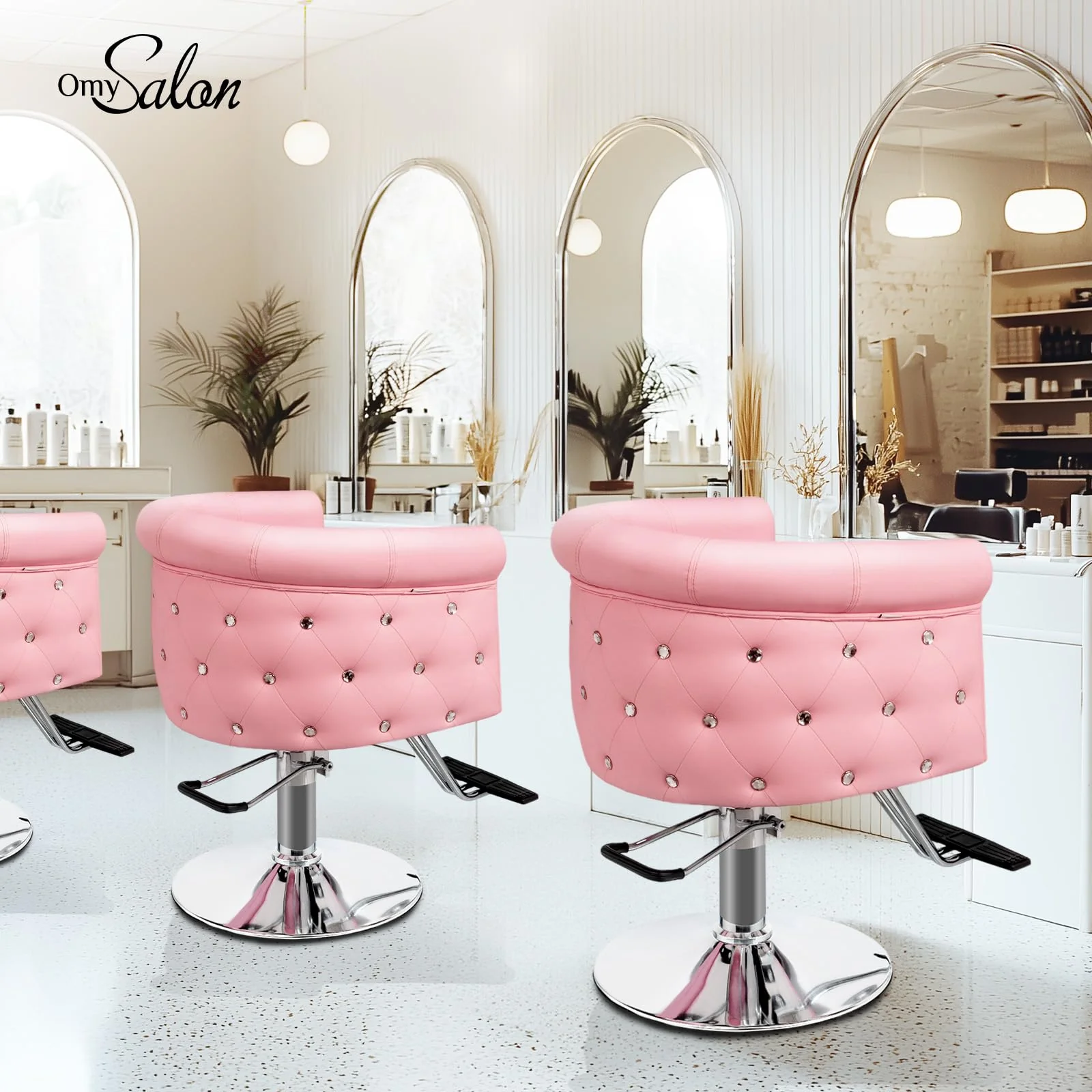 OmySalon SC3101 Modern Heavy Duty Hydraulic Swivel Hair Stylist Salon Chair w/Curved Backrest and Acrylic Button Accents - Image 17