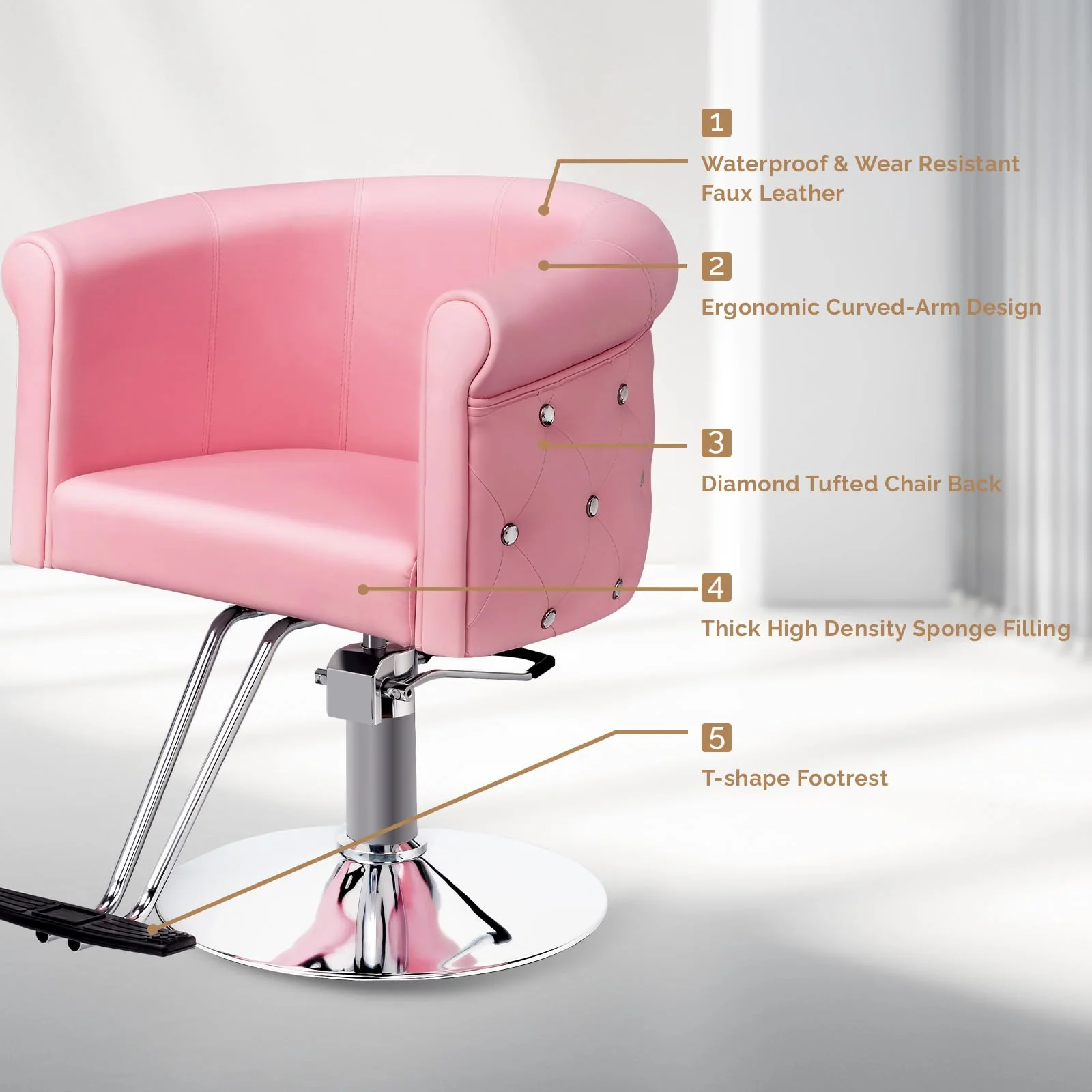 OmySalon SC3101 Modern Heavy Duty Hydraulic Swivel Hair Stylist Salon Chair w/Curved Backrest and Acrylic Button Accents - Image 19