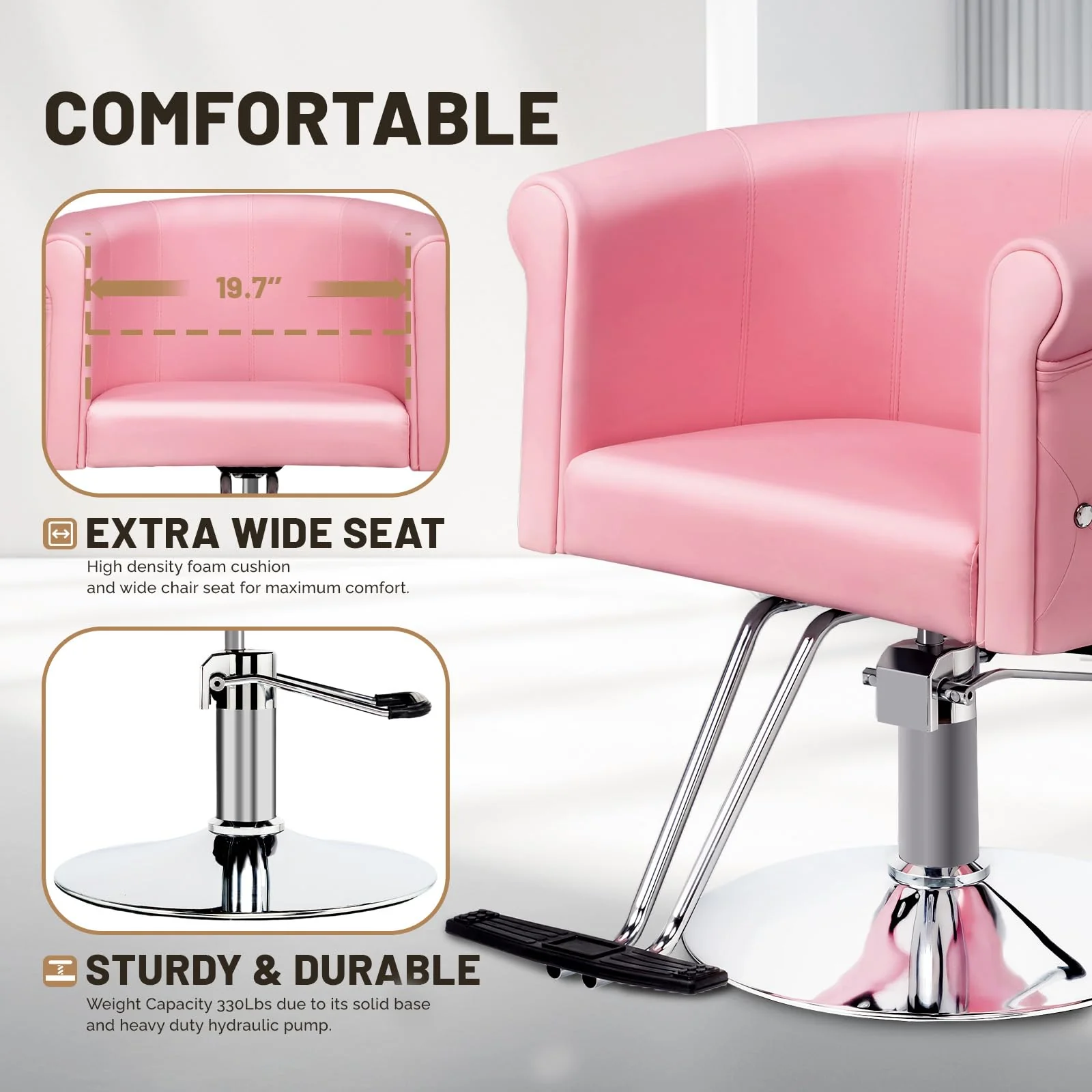 OmySalon SC3101 Modern Heavy Duty Hydraulic Swivel Hair Stylist Salon Chair w/Curved Backrest and Acrylic Button Accents - Image 20