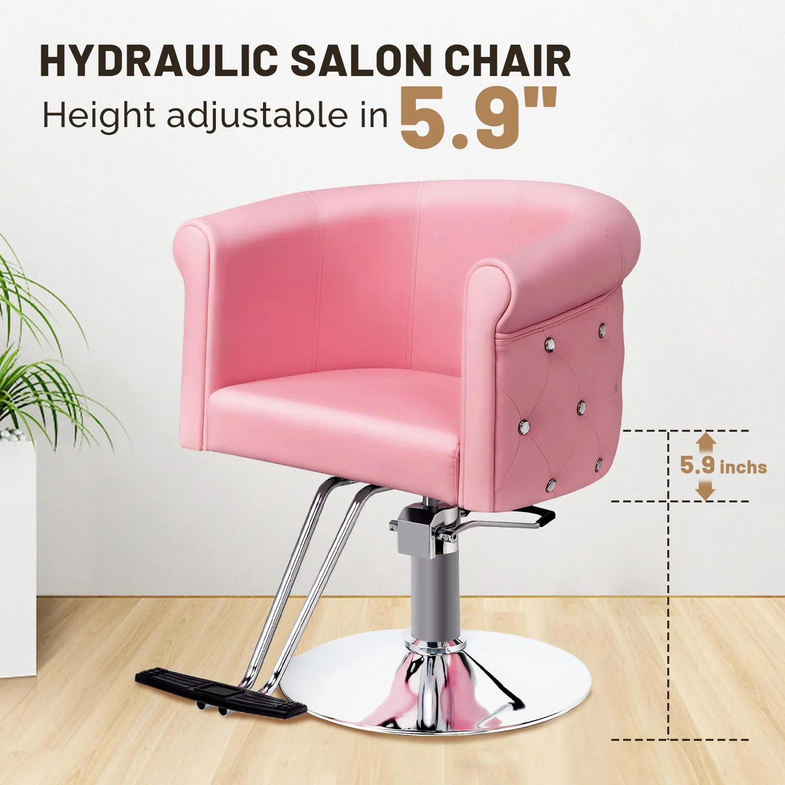 OmySalon SC3101 Modern Heavy Duty Hydraulic Swivel Hair Stylist Salon Chair w/Curved Backrest and Acrylic Button Accents - Image 21