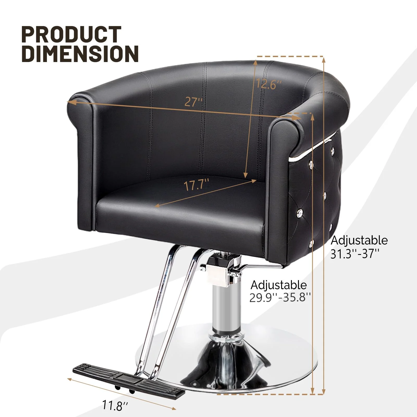 OmySalon SC3101 Modern Heavy Duty Hydraulic Swivel Hair Stylist Salon Chair w/Curved Backrest and Acrylic Button Accents - Image 3
