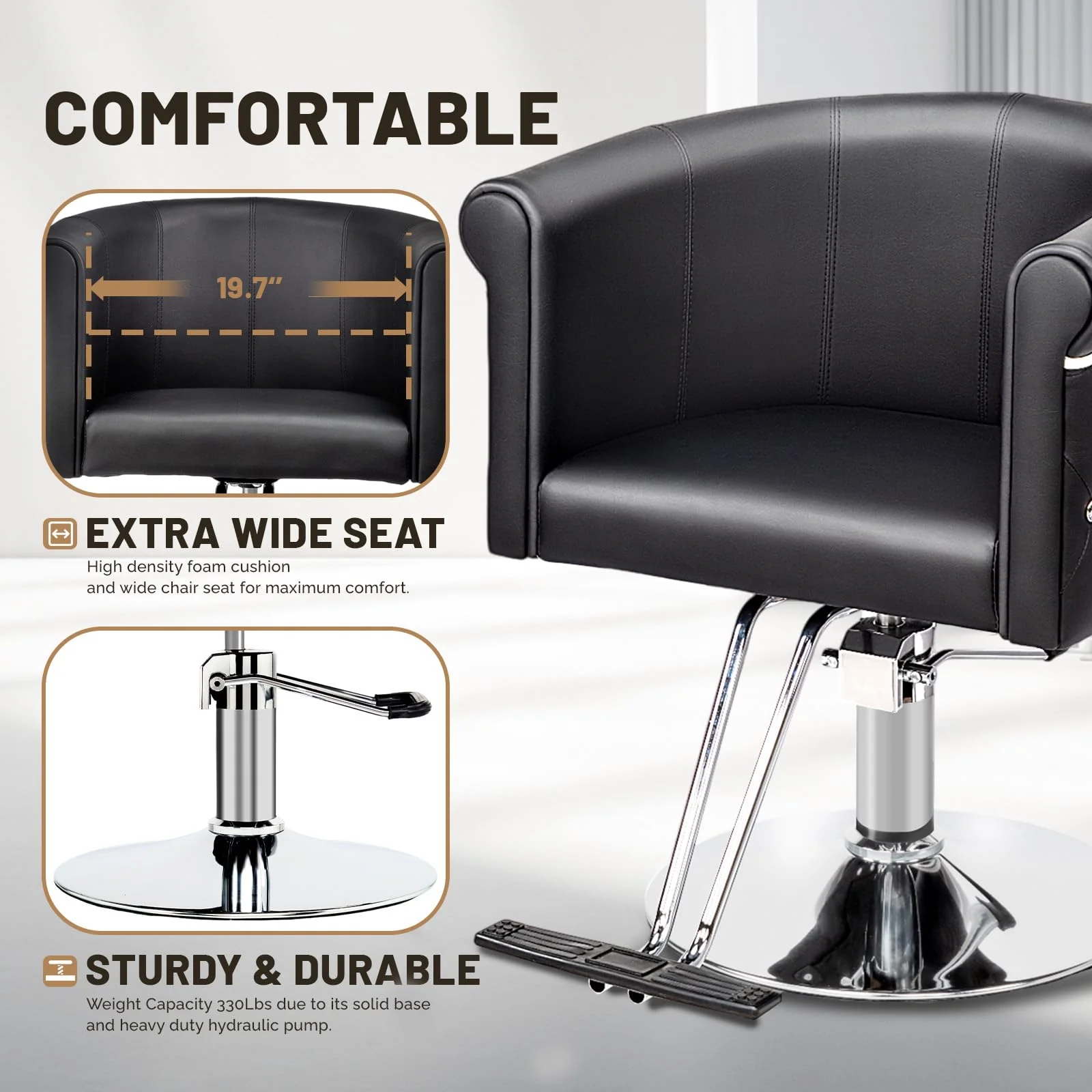 OmySalon SC3101 Modern Heavy Duty Hydraulic Swivel Hair Stylist Salon Chair w/Curved Backrest and Acrylic Button Accents - Image 5