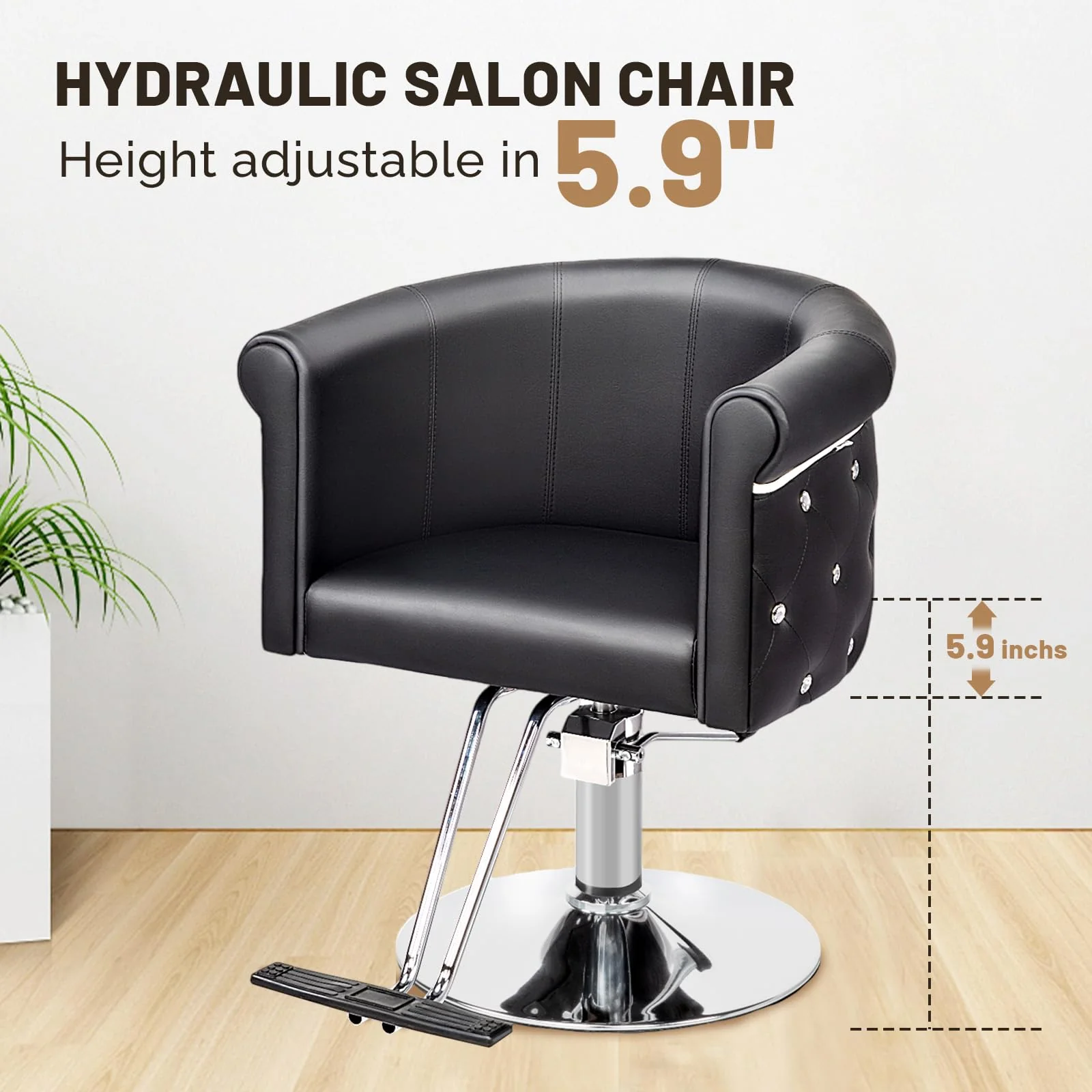 OmySalon SC3101 Modern Heavy Duty Hydraulic Swivel Hair Stylist Salon Chair w/Curved Backrest and Acrylic Button Accents - Image 6