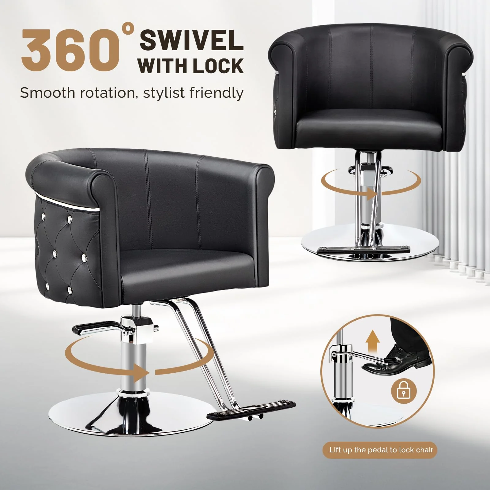 OmySalon SC3101 Modern Heavy Duty Hydraulic Swivel Hair Stylist Salon Chair w/Curved Backrest and Acrylic Button Accents - Image 7