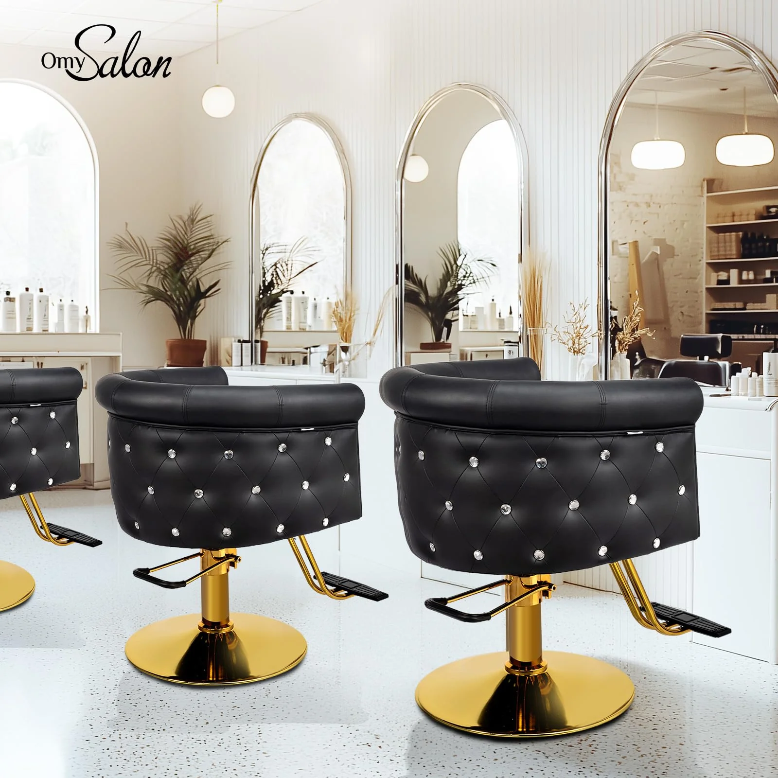 OmySalon SC3101 Modern Heavy Duty Hydraulic Swivel Hair Stylist Salon Chair w/Curved Backrest and Acrylic Button Accents - Image 9