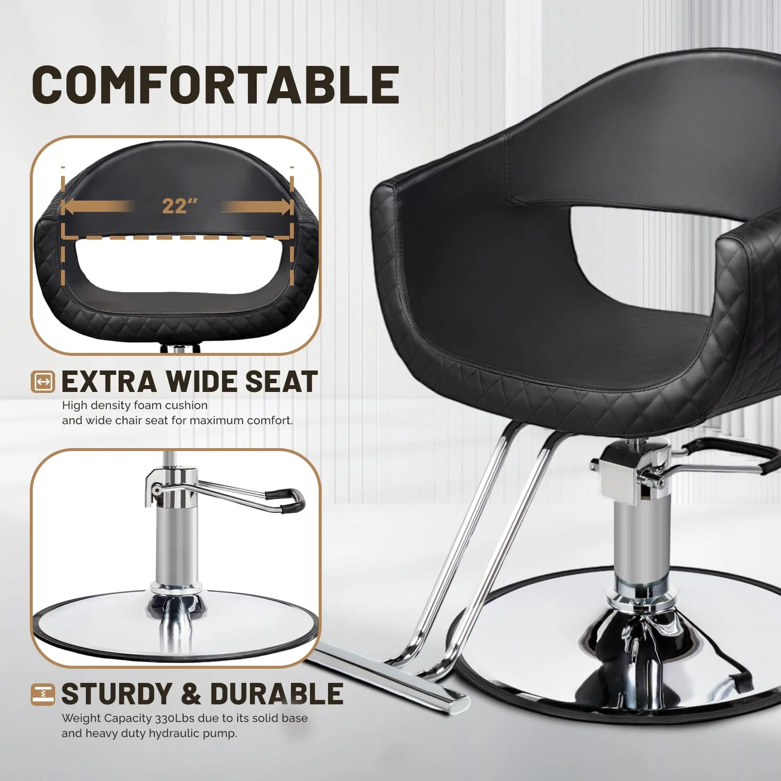 OmySalon SC3201 Eye-catching Rhombus Stitch Pattern Extra Wide Seat Hair Stylist Salon Chair - Image 12