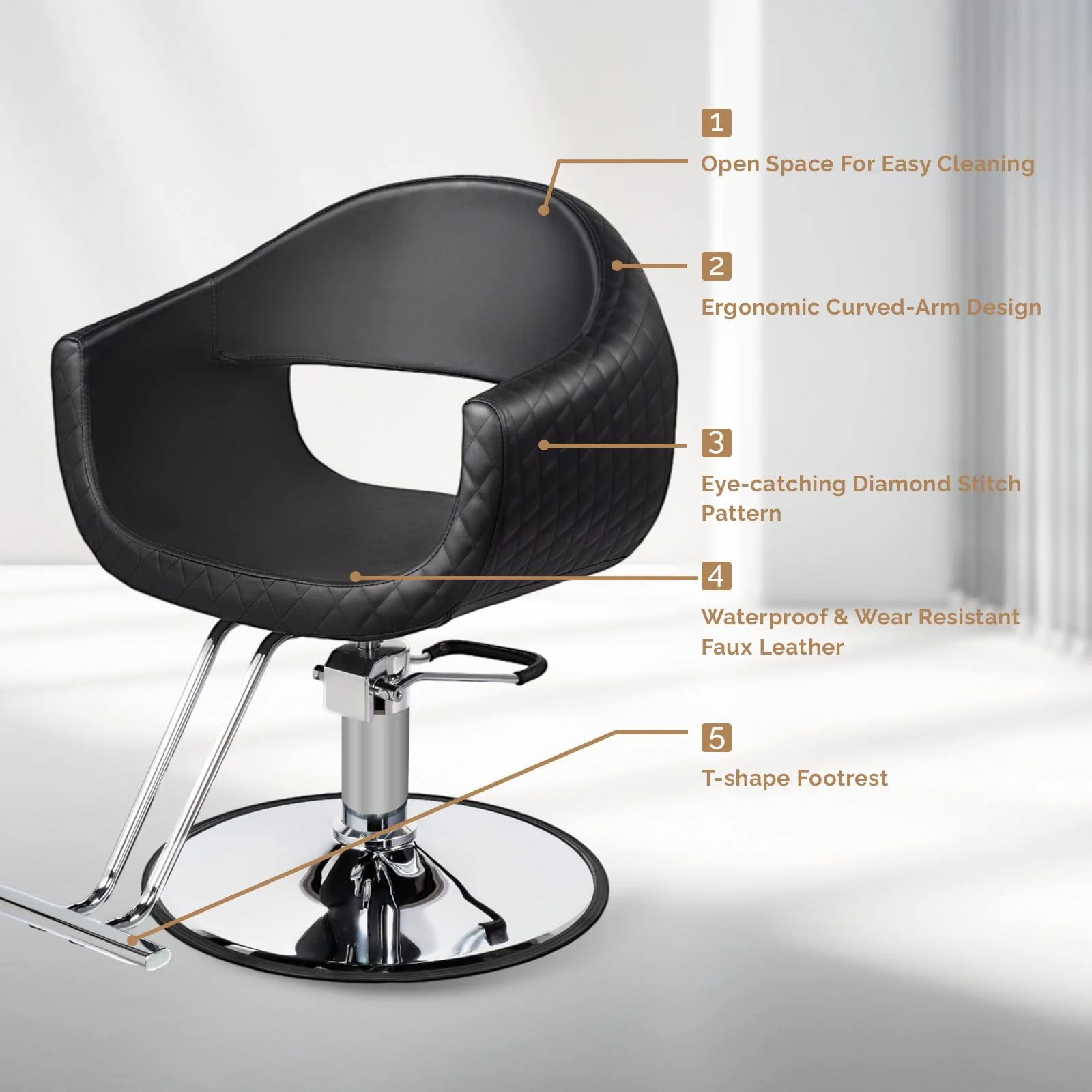 OmySalon SC3201 Eye-catching Rhombus Stitch Pattern Extra Wide Seat Hair Stylist Salon Chair - Image 13