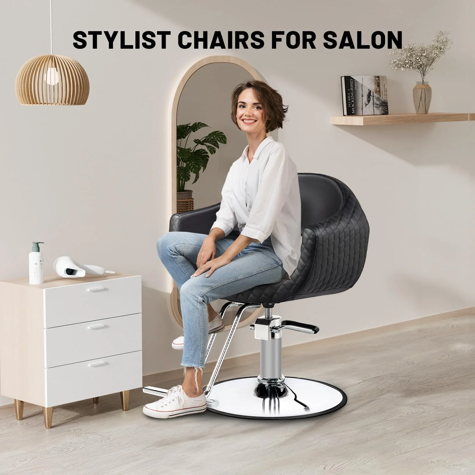 OmySalon SC3201 Eye-catching Rhombus Stitch Pattern Extra Wide Seat Hair Stylist Salon Chair - Image 16