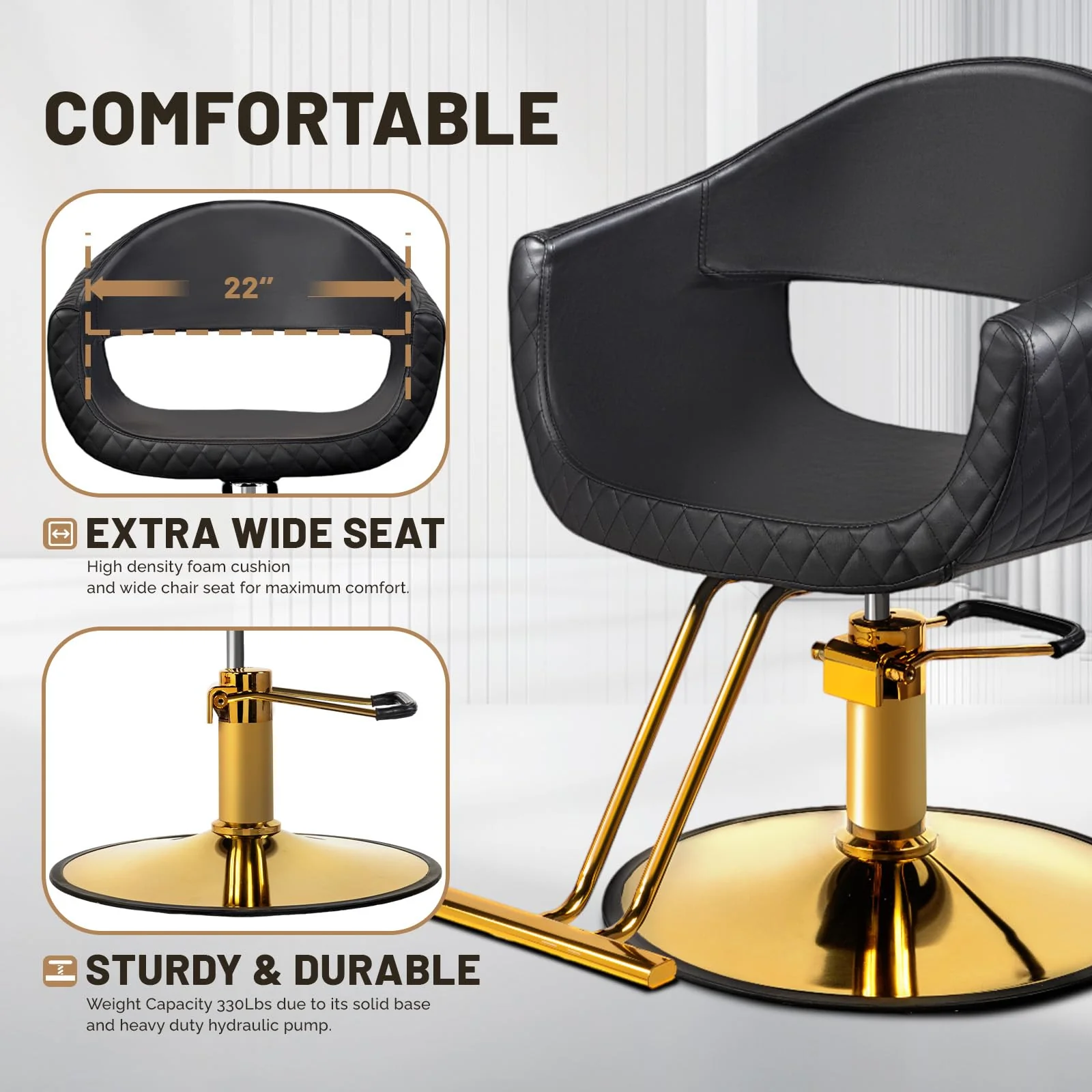 OmySalon SC3201 Eye-catching Rhombus Stitch Pattern Extra Wide Seat Hair Stylist Salon Chair - Image 4