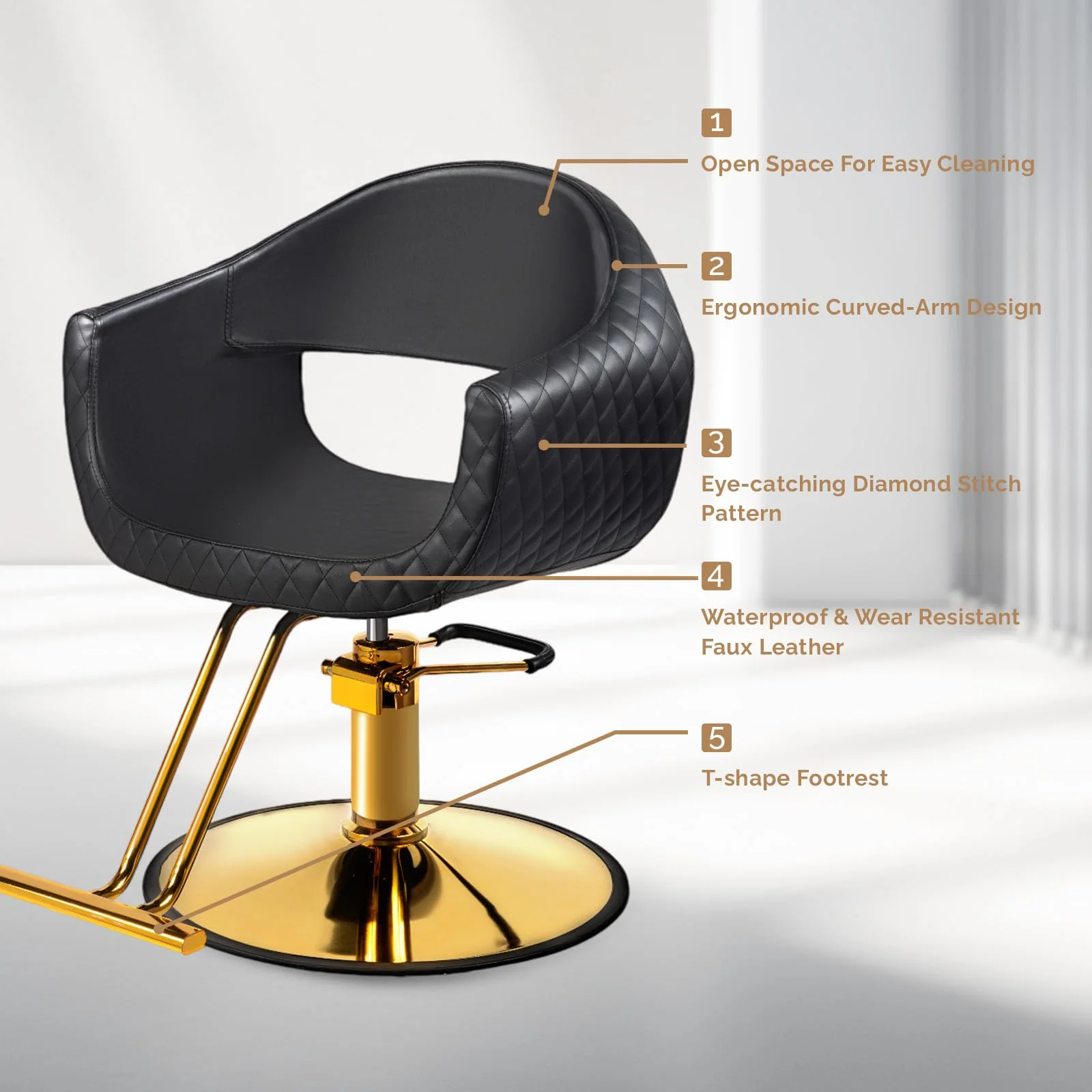 OmySalon SC3201 Eye-catching Rhombus Stitch Pattern Extra Wide Seat Hair Stylist Salon Chair - Image 5