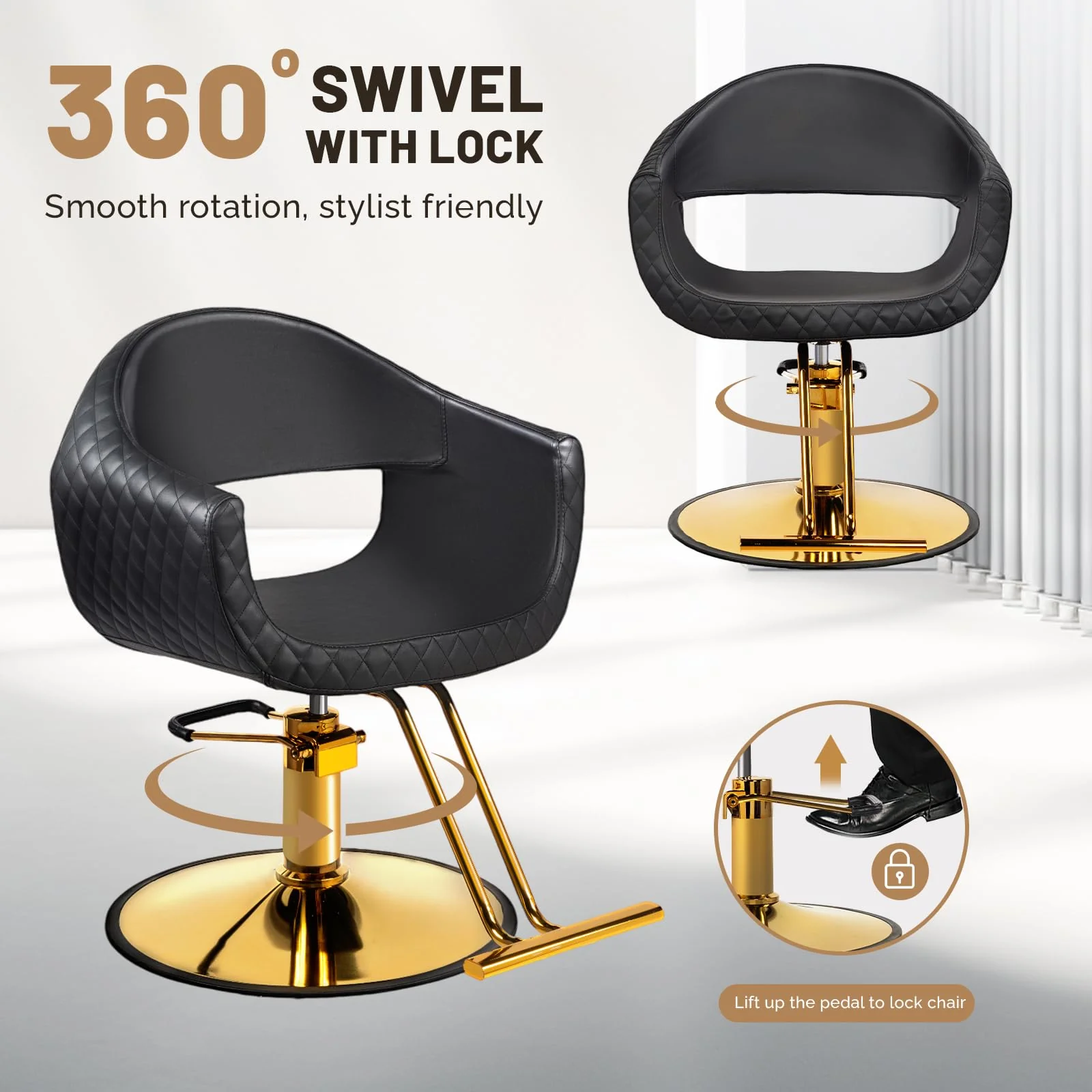 OmySalon SC3201 Eye-catching Rhombus Stitch Pattern Extra Wide Seat Hair Stylist Salon Chair - Image 6