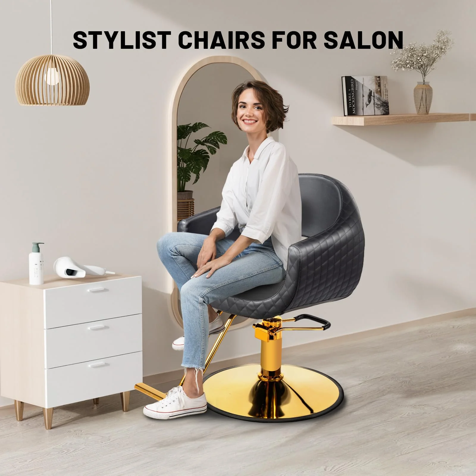 OmySalon SC3201 Eye-catching Rhombus Stitch Pattern Extra Wide Seat Hair Stylist Salon Chair - Image 8