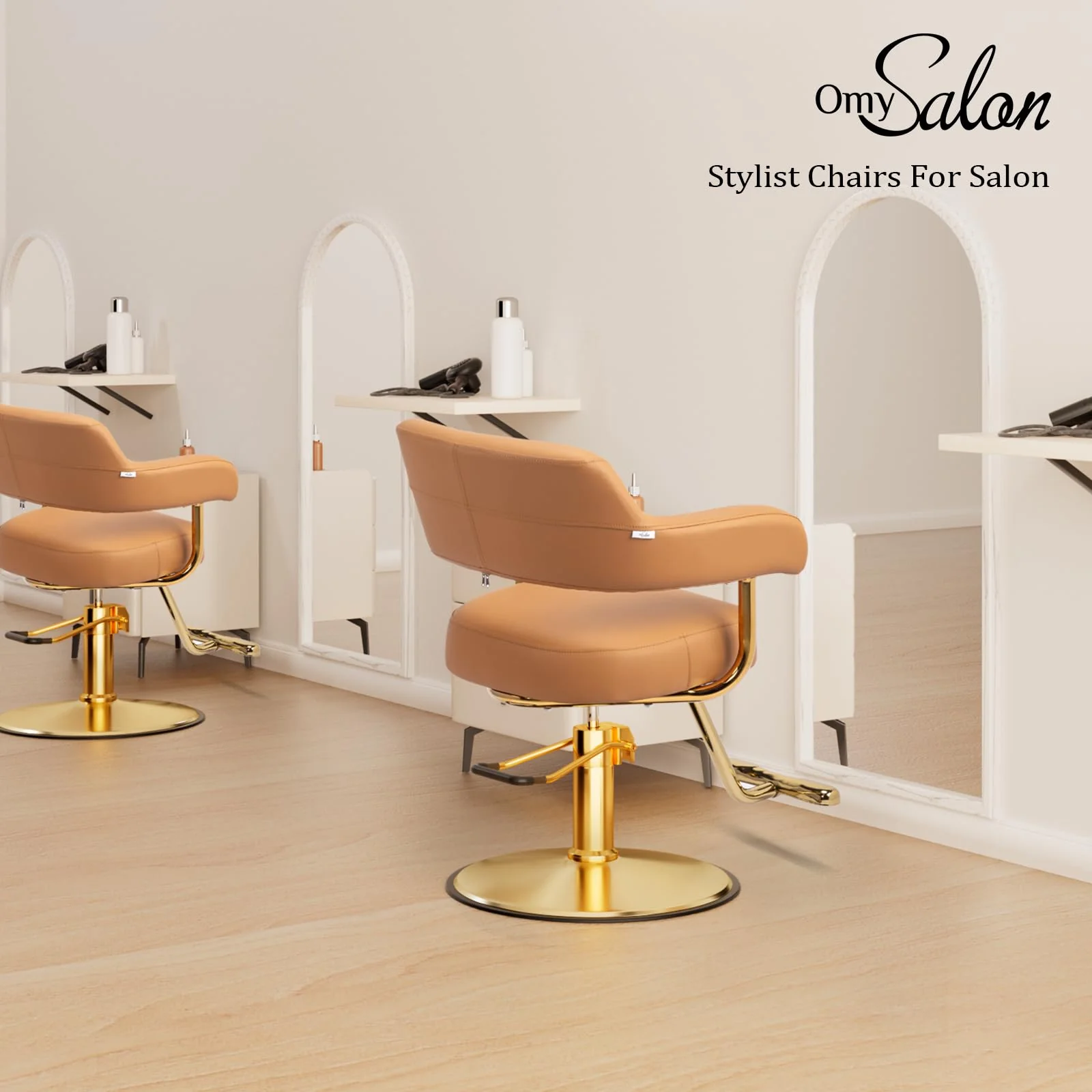 OmySalon SC3301 Heavy-Duty Hydraulic Styling Chair with Open Back & Gold Footrest - Image 11