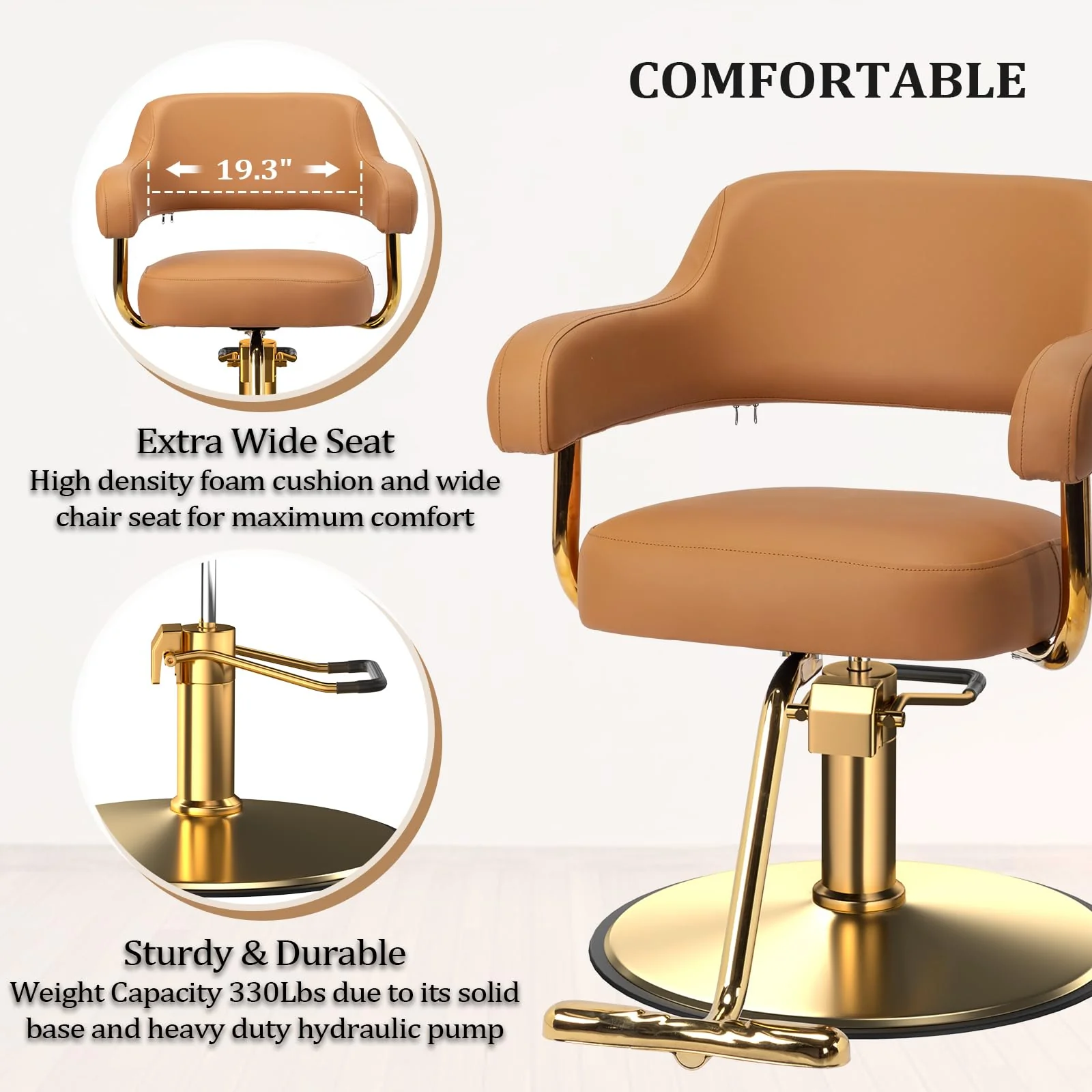 OmySalon SC3301 Heavy-Duty Hydraulic Styling Chair with Open Back & Gold Footrest - Image 12