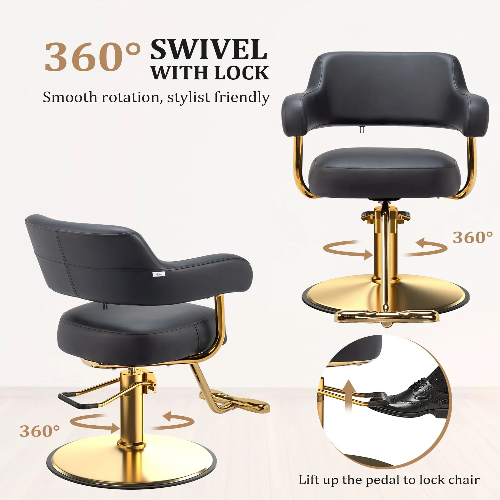 OmySalon SC3301 Heavy-Duty Hydraulic Styling Chair with Open Back & Gold Footrest - Image 6