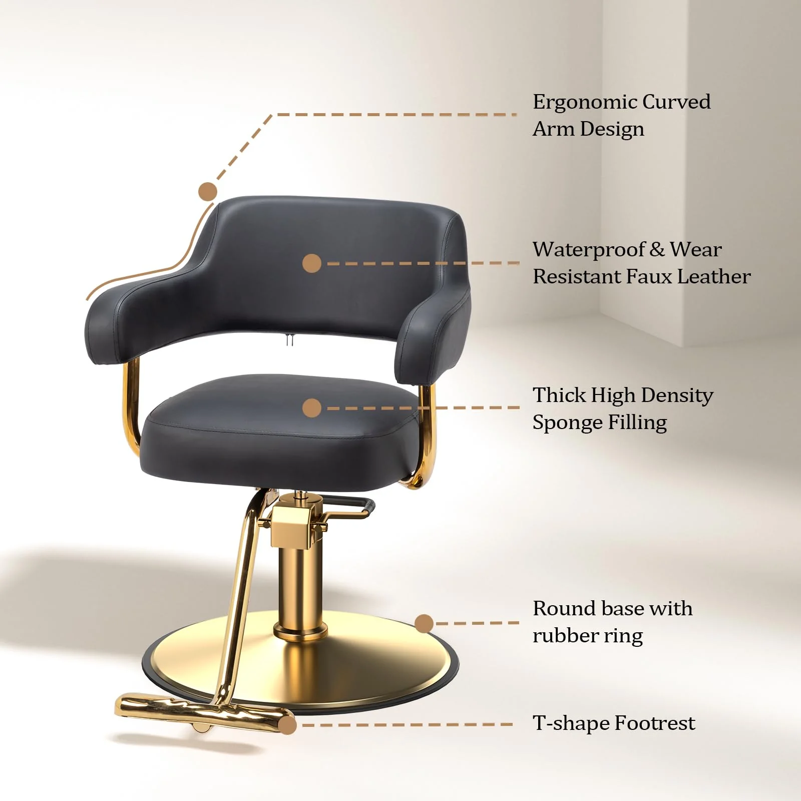 OmySalon SC3301 Heavy-Duty Hydraulic Styling Chair with Open Back & Gold Footrest - Image 8