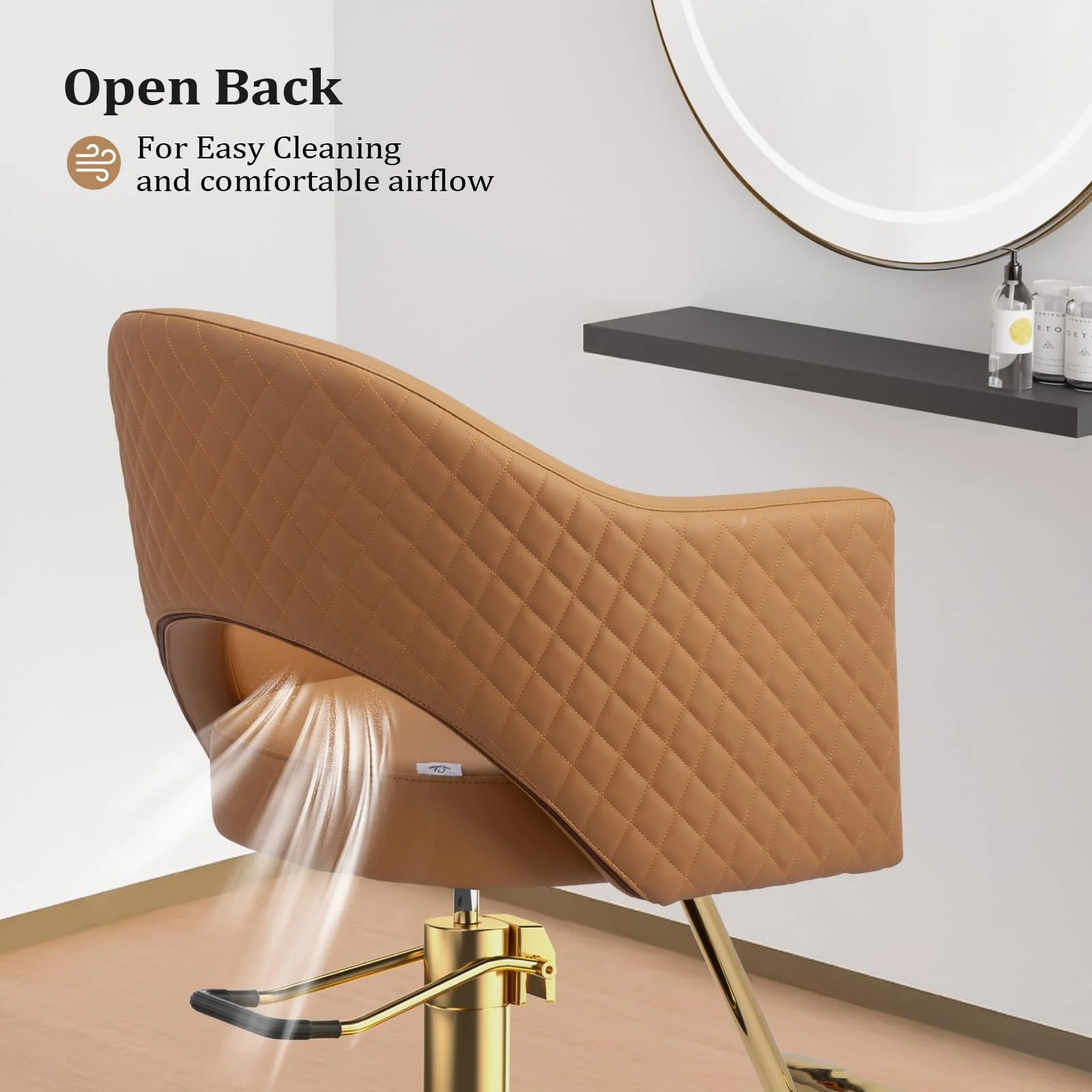 OmySalon SC3401 Heavy Duty 360° Swivel Styling Chair with Rhombus Stitch Pattern Back & Gold Footrest - Image 10