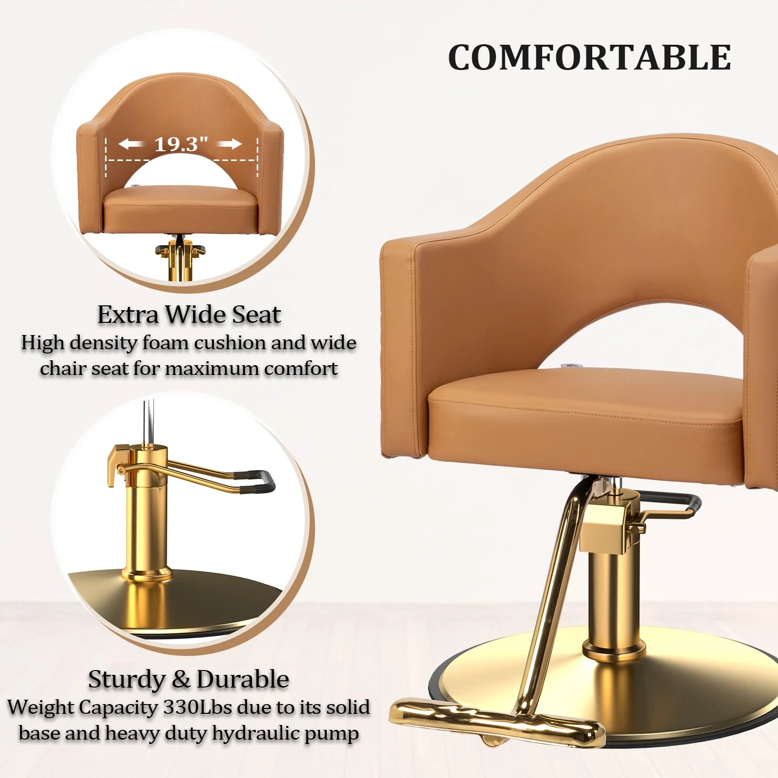 OmySalon SC3401 Heavy Duty 360° Swivel Styling Chair with Rhombus Stitch Pattern Back & Gold Footrest - Image 11