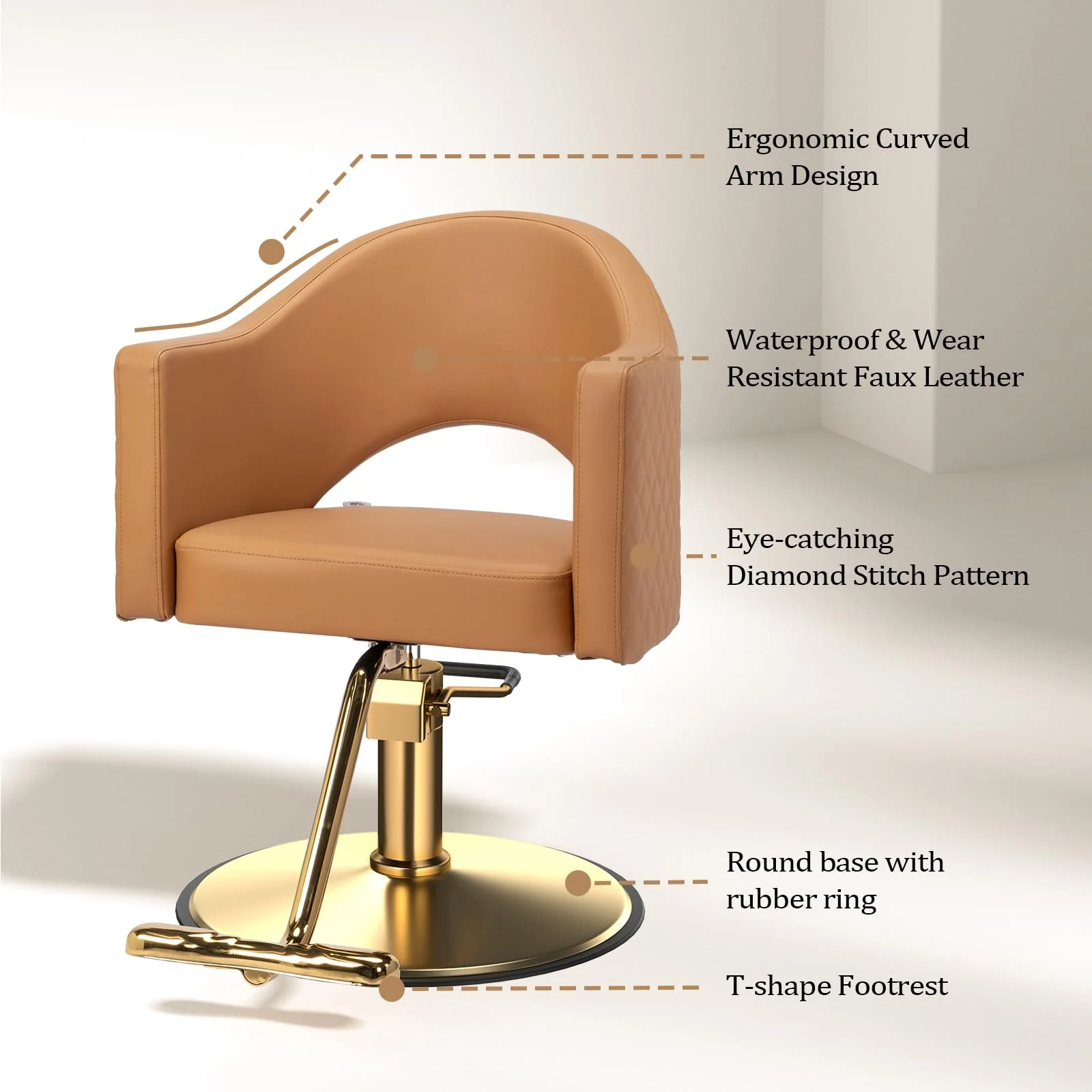 OmySalon SC3401 Heavy Duty 360° Swivel Styling Chair with Rhombus Stitch Pattern Back & Gold Footrest - Image 12