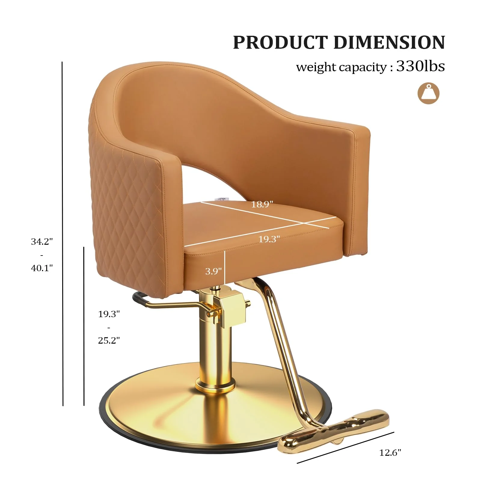 OmySalon SC3401 Heavy Duty 360° Swivel Styling Chair with Rhombus Stitch Pattern Back & Gold Footrest - Image 15