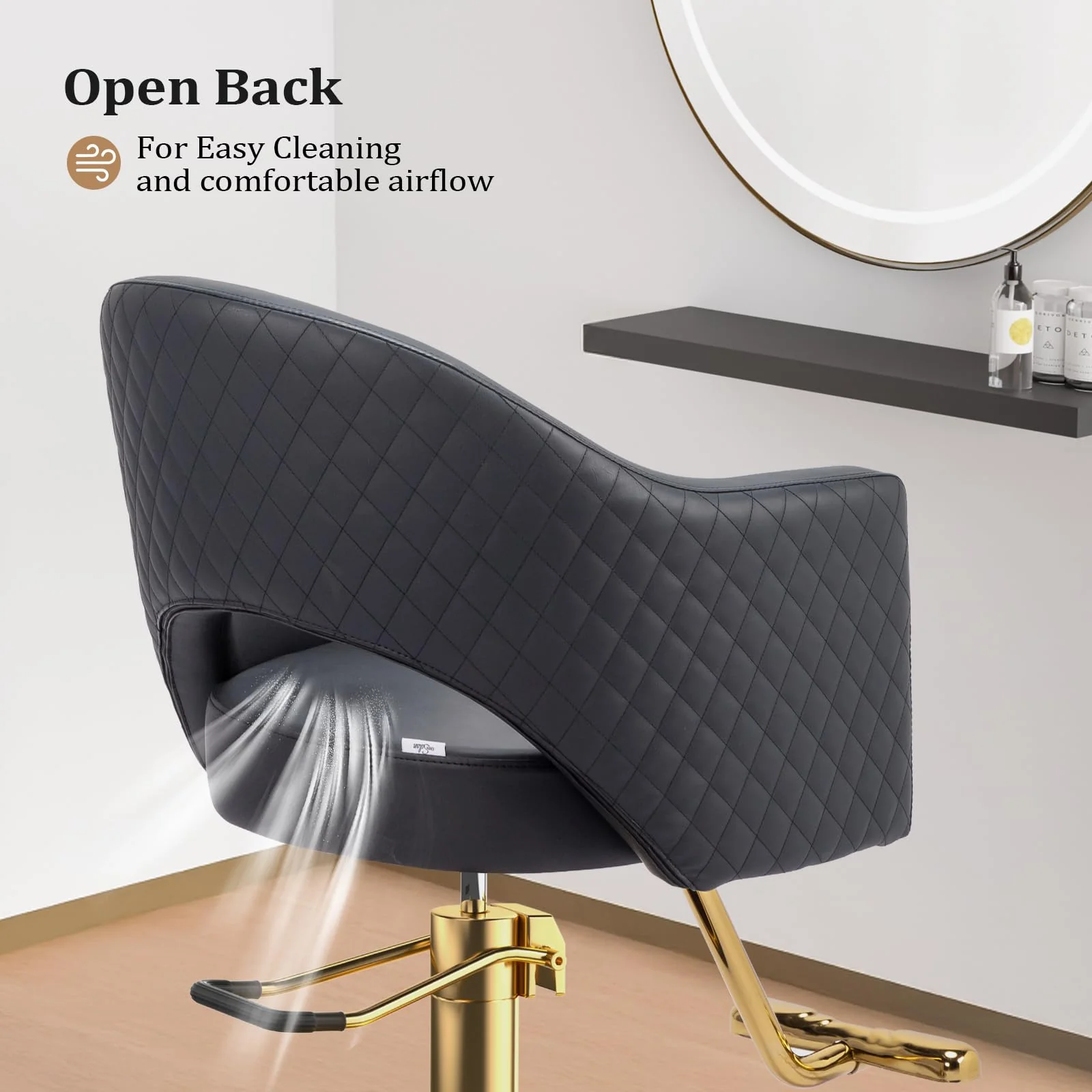OmySalon SC3401 Heavy Duty 360° Swivel Styling Chair with Rhombus Stitch Pattern Back & Gold Footrest - Image 3