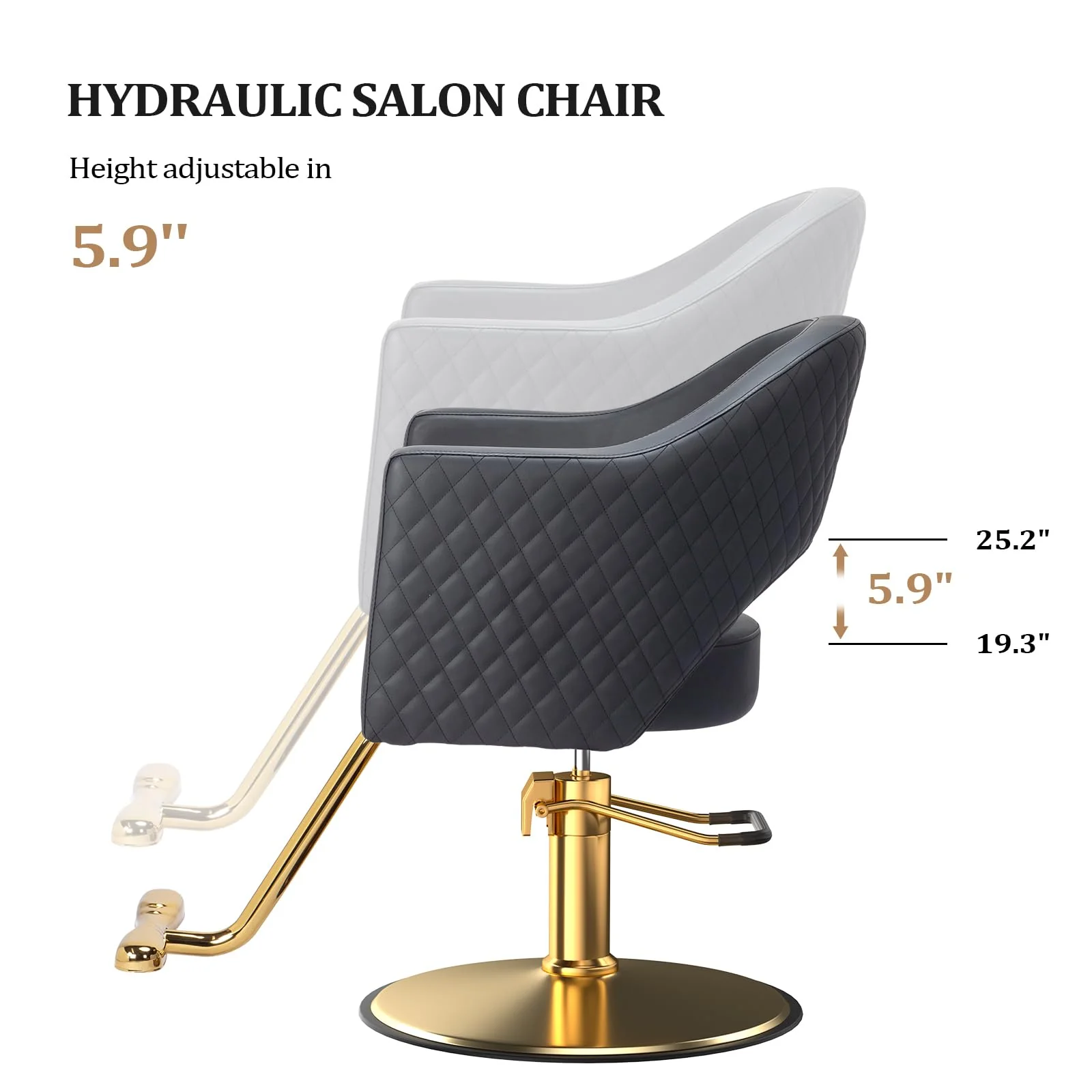 OmySalon SC3401 Heavy Duty 360° Swivel Styling Chair with Rhombus Stitch Pattern Back & Gold Footrest - Image 7