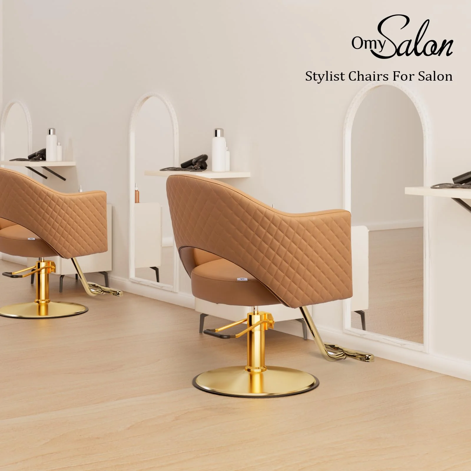 OmySalon SC3401 Heavy Duty 360° Swivel Styling Chair with Rhombus Stitch Pattern Back & Gold Footrest - Image 9