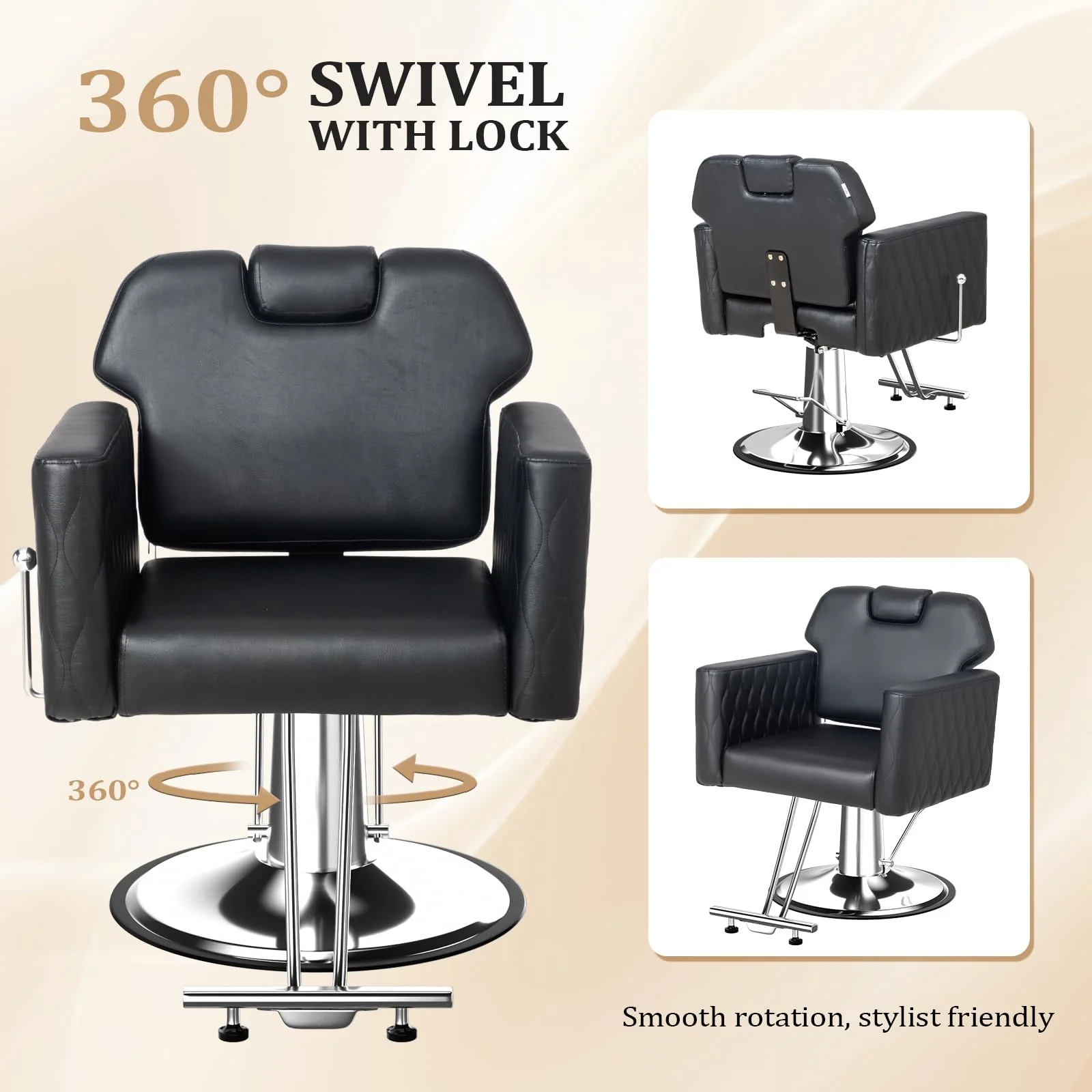 OmySalon SC3501 All Purpose Heavy Duty Hydraulic Reclining Salon Chair w/Headrest and Wave-pattern Armrests - Image 10