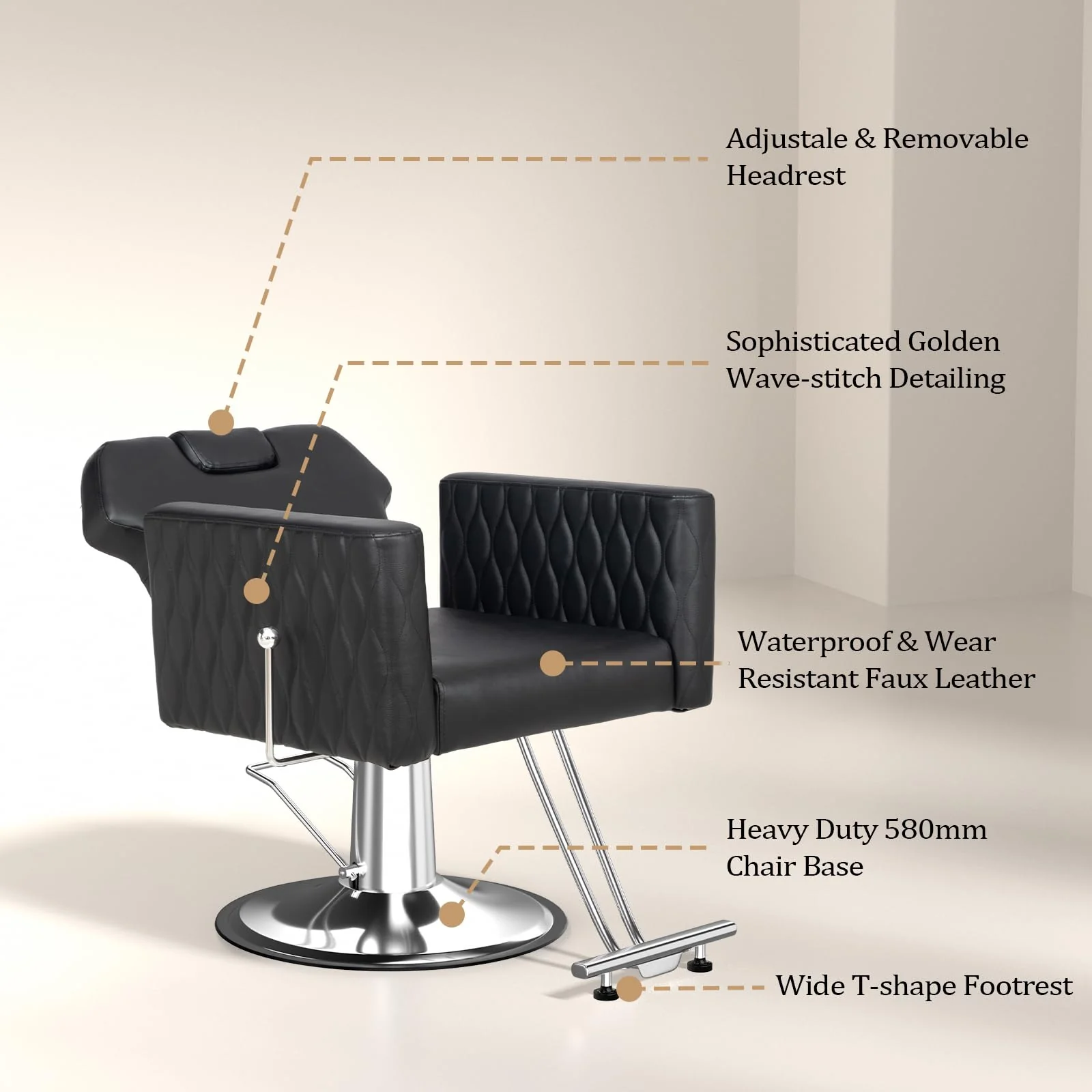 OmySalon SC3501 All Purpose Heavy Duty Hydraulic Reclining Salon Chair w/Headrest and Wave-pattern Armrests - Image 12